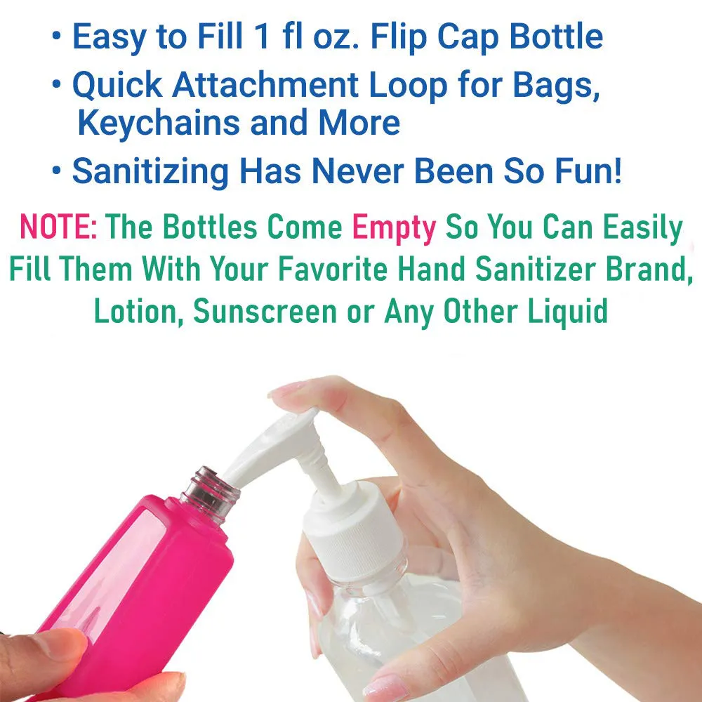 KINIA 8 Pack Empty UNICORN Kids Hand Sanitizer Travel Size Keychain Carriers, 8-1 Fl Oz Flip Cap Reusable Portable Empty Bottles (8-Variety Pack UNICORN)