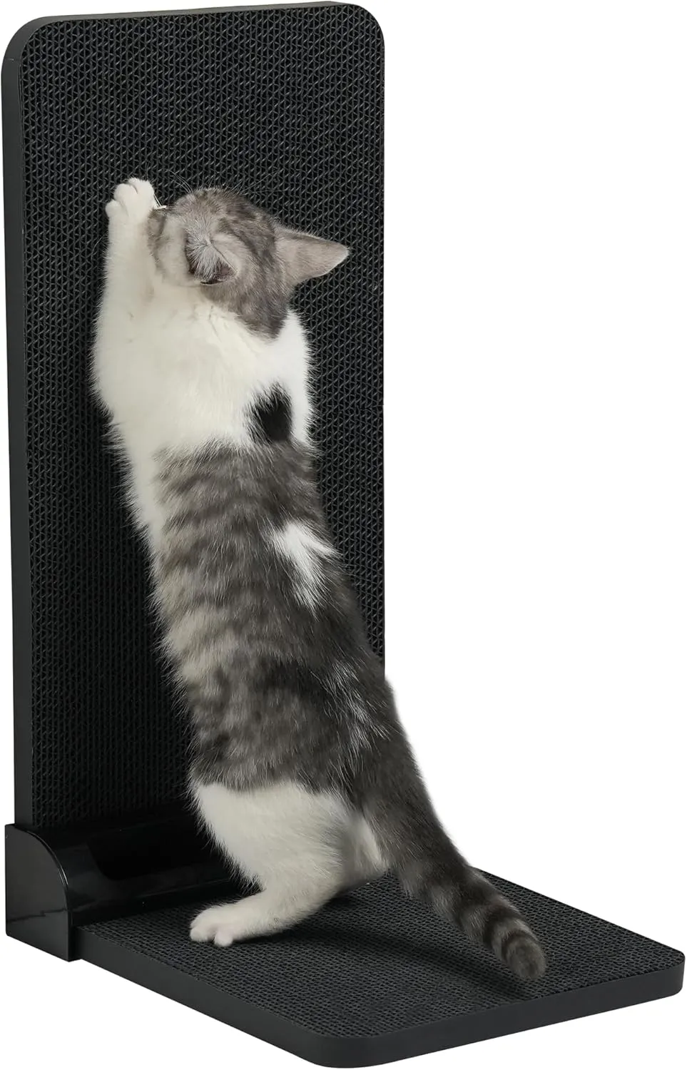 L Shaped Cat Scratcher, 22 Inch Vertical Corrugated Cardboard Scratching Post for Indoor Cats With Toys Ball Track, Large Scratch Pad Black