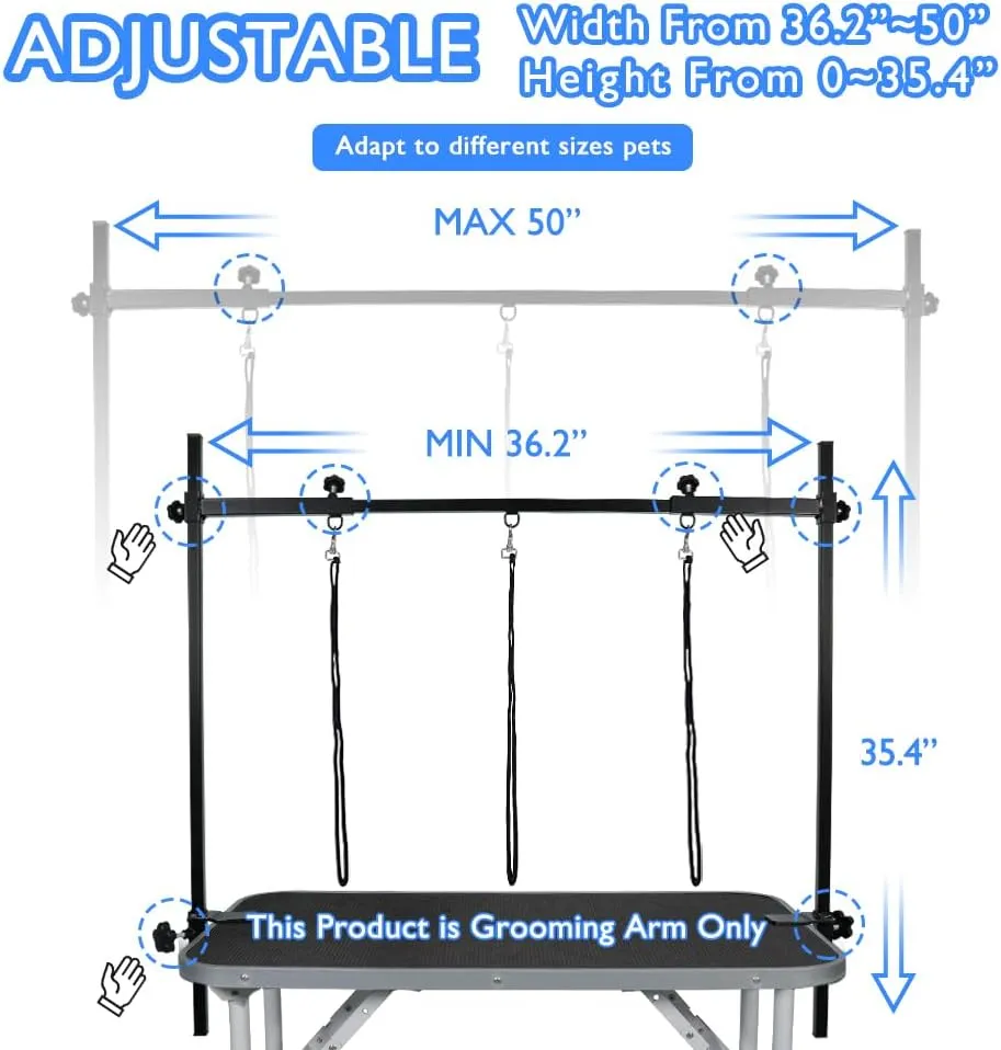 LEIBOU H-Shape Dog Grooming Arm Pet Supplies Grooming Table Arm with 3 Noose and Clamp Heavy Duty Aluminum Alloy Frame with 35.4 Adjustable Height and 36.2 ~ 50 Adjustable Width Dog Grooming Kit