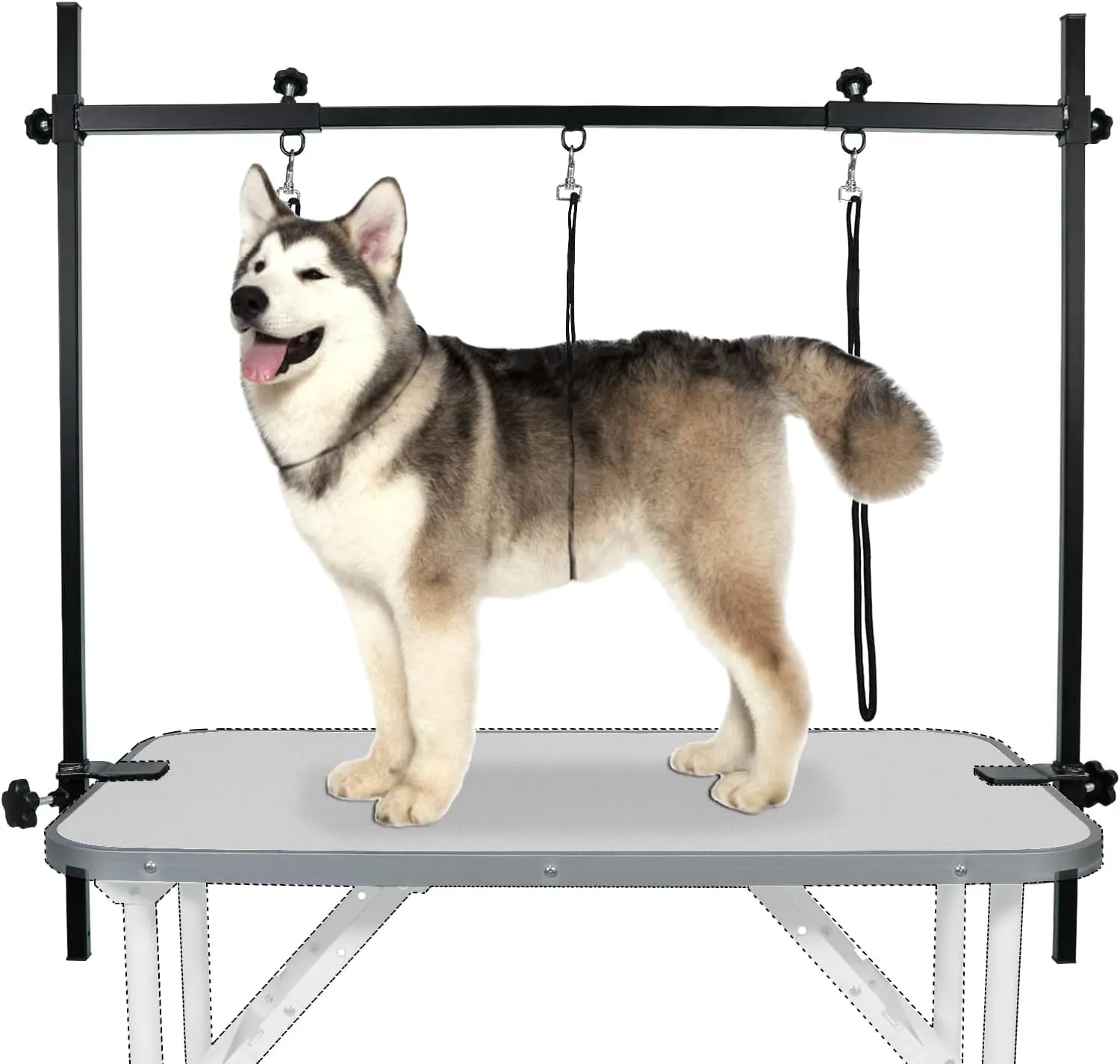 LEIBOU H-Shape Dog Grooming Arm Pet Supplies Grooming Table Arm with 3 Noose and Clamp Heavy Duty Aluminum Alloy Frame with 35.4 Adjustable Height and 36.2 ~ 50 Adjustable Width Dog Grooming Kit