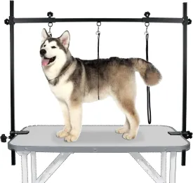 LEIBOU H-Shape Dog Grooming Arm Pet Supplies Grooming Table Arm with 3 Noose and Clamp Heavy Duty Aluminum Alloy Frame with 35.4 Adjustable Height and 36.2 ~ 50 Adjustable Width Dog Grooming Kit