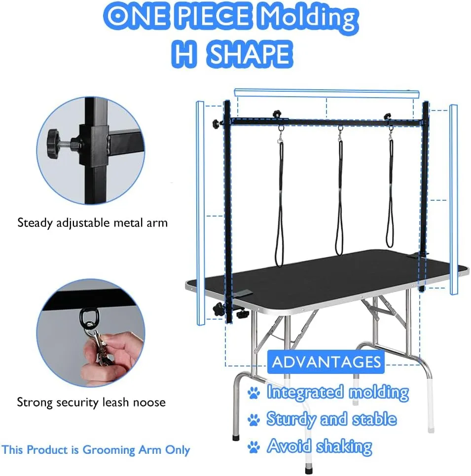 LEIBOU H-Shape Dog Grooming Arm Pet Supplies Grooming Table Arm with 3 Noose and Clamp Heavy Duty Aluminum Alloy Frame with 35.4 Adjustable Height and 36.2 ~ 50 Adjustable Width Dog Grooming Kit