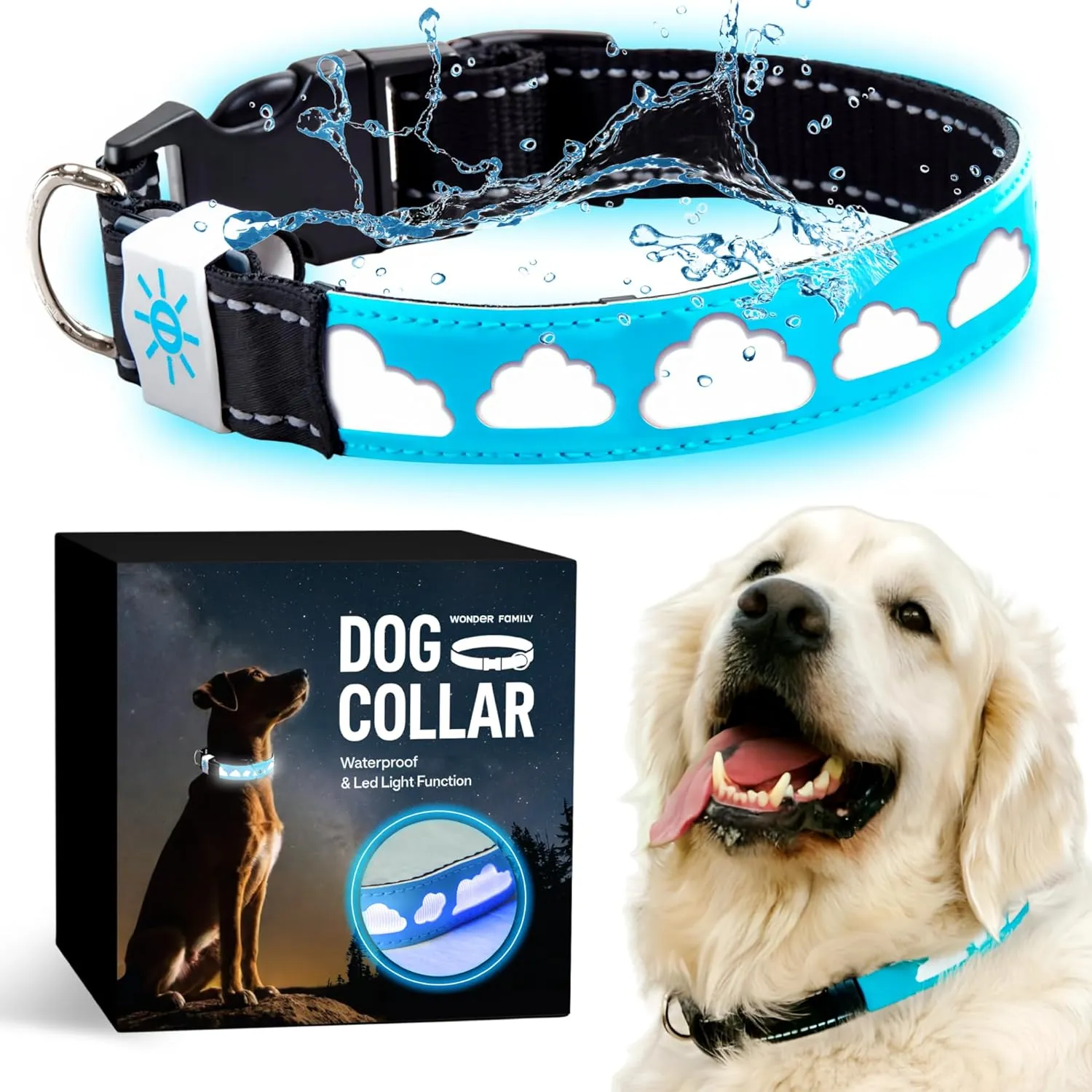 Light Up Dog Collar  Rechargeable, Waterproof, Premium Leather, Blue, Glow in The Dark  Pet Safety Necklace  LED Collar Lights for Dogs Walking at Night, Camping, Traveling  for Medium Breeds