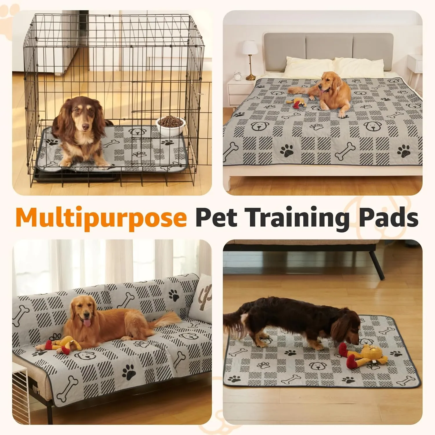 LOOBANI Washable Pee Pads for Dogs: 2 Pack 36"x41" Washable Puppy Pads, Reusable Pee Pads Waterproof Leakproof and Non-Slip Whelping Pads & Potty Training Pad for Floor, Dog Playpen,Crate, Light Brown