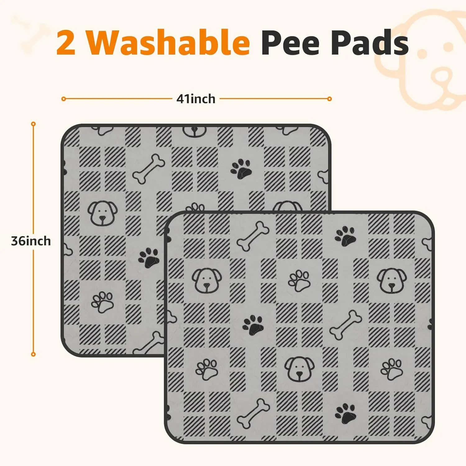 LOOBANI Washable Pee Pads for Dogs: 2 Pack 36"x41" Washable Puppy Pads, Reusable Pee Pads Waterproof Leakproof and Non-Slip Whelping Pads & Potty Training Pad for Floor, Dog Playpen,Crate, Light Brown