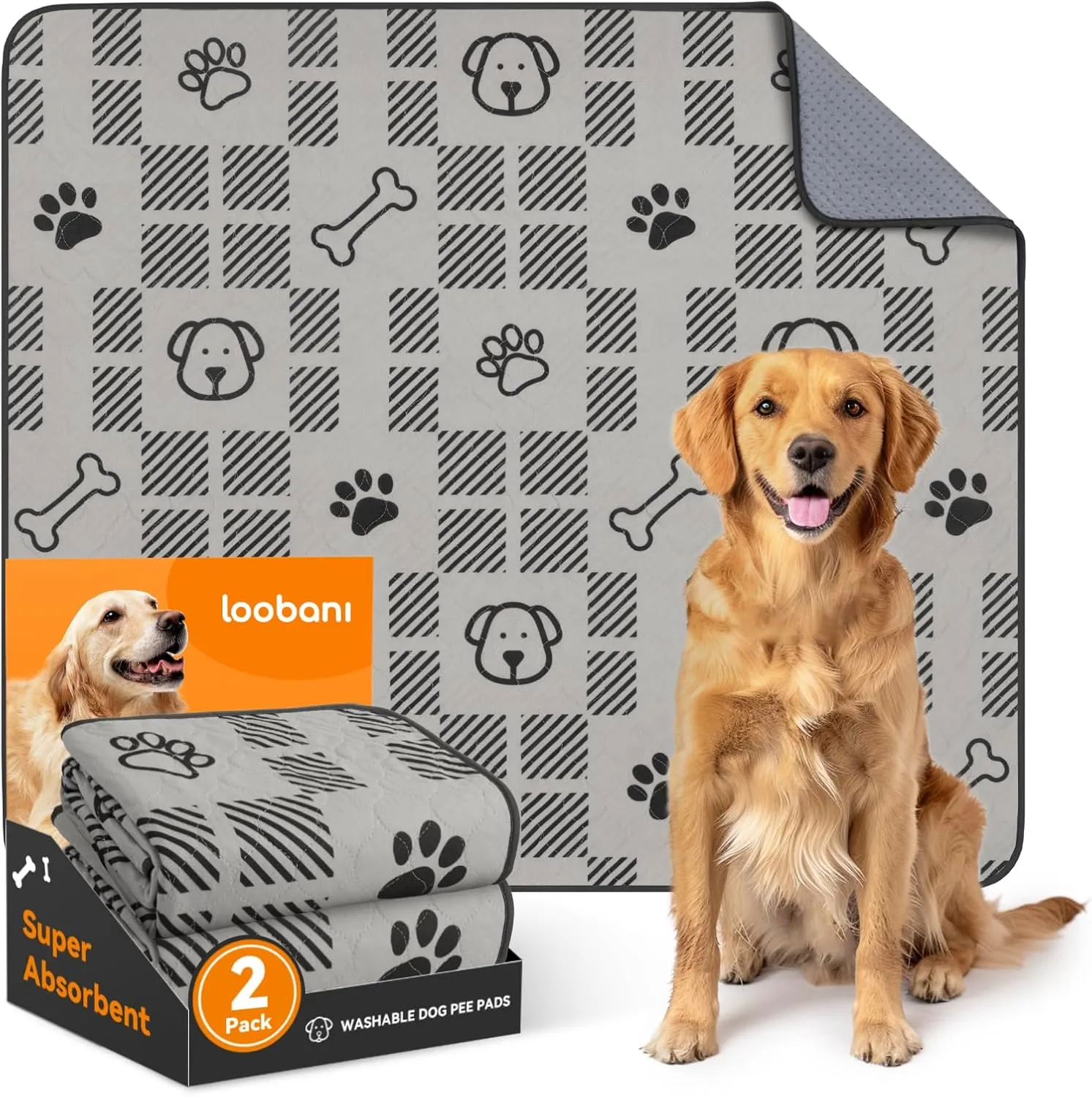 LOOBANI Washable Pee Pads for Dogs: 2 Pack 36"x41" Washable Puppy Pads, Reusable Pee Pads Waterproof Leakproof and Non-Slip Whelping Pads & Potty Training Pad for Floor, Dog Playpen,Crate, Light Brown