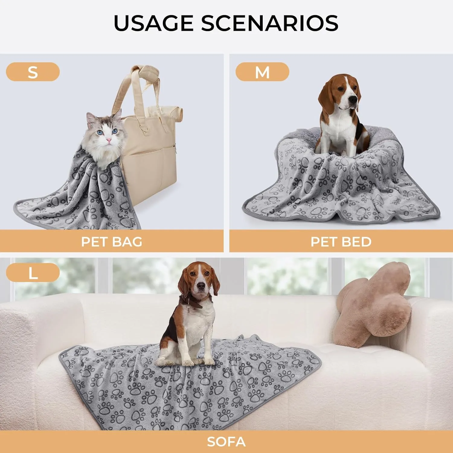 Luciphia 1 Pack 6 Dog Blankets Cat Soft Fluffy Fleece Pet Blanket Warm Cute Print Design Puppy Kitten Doggy Paw Grey Small(23"x16")