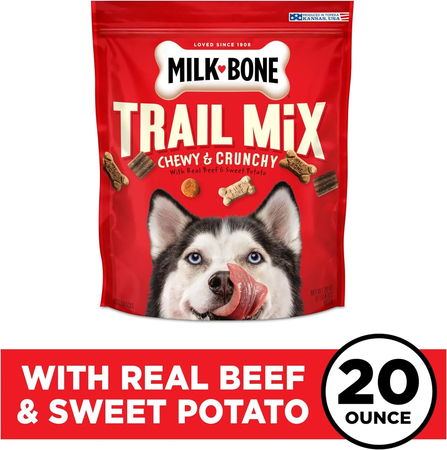Milk-Bone Trail Mix Chewy & Crunchy Dog Treats, Real Beef & Sweet Potato, 20 Ounce