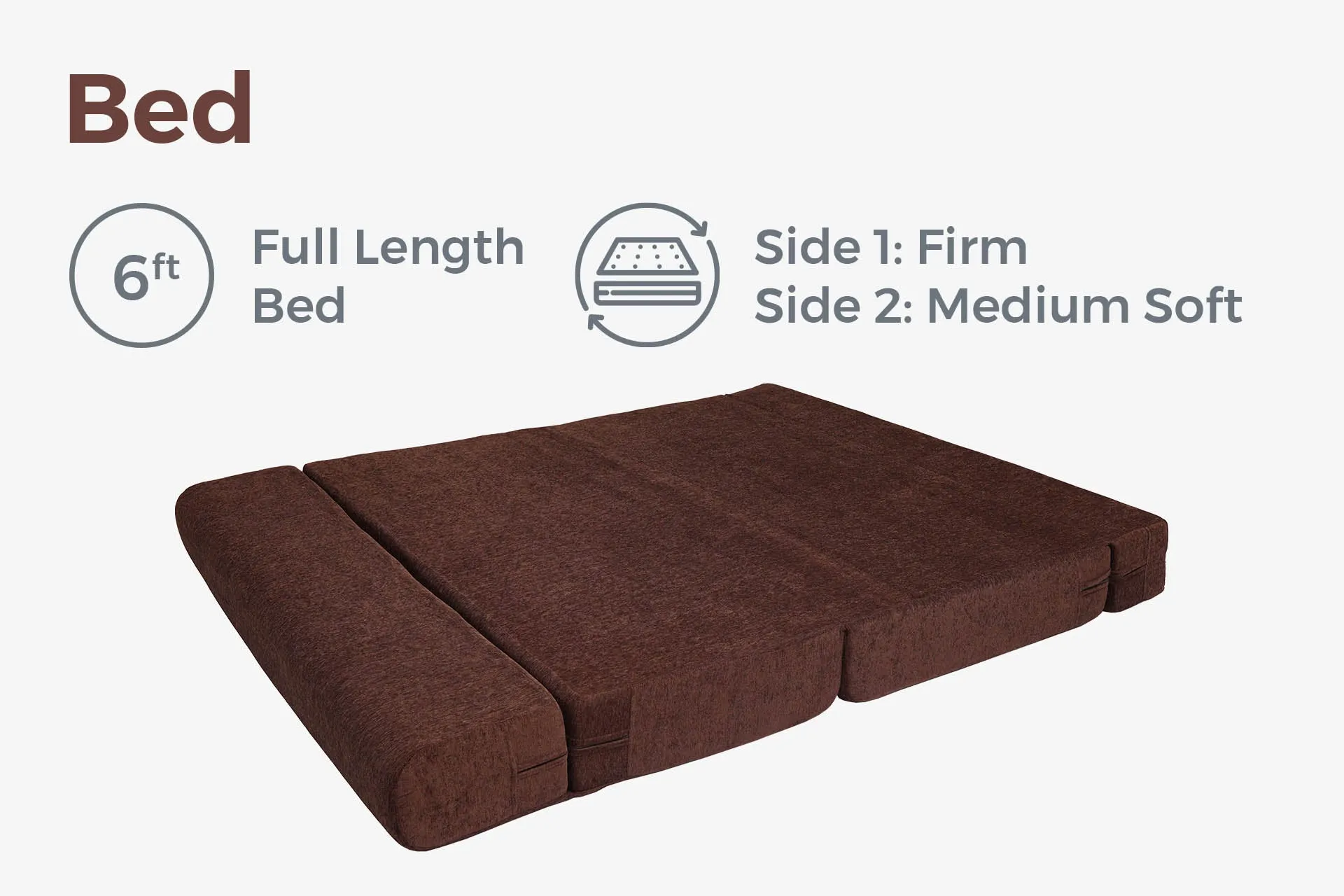 Molfino Sofa Bed, Brown | 6 x 6, Three Seater | 2 Diamond Cushions