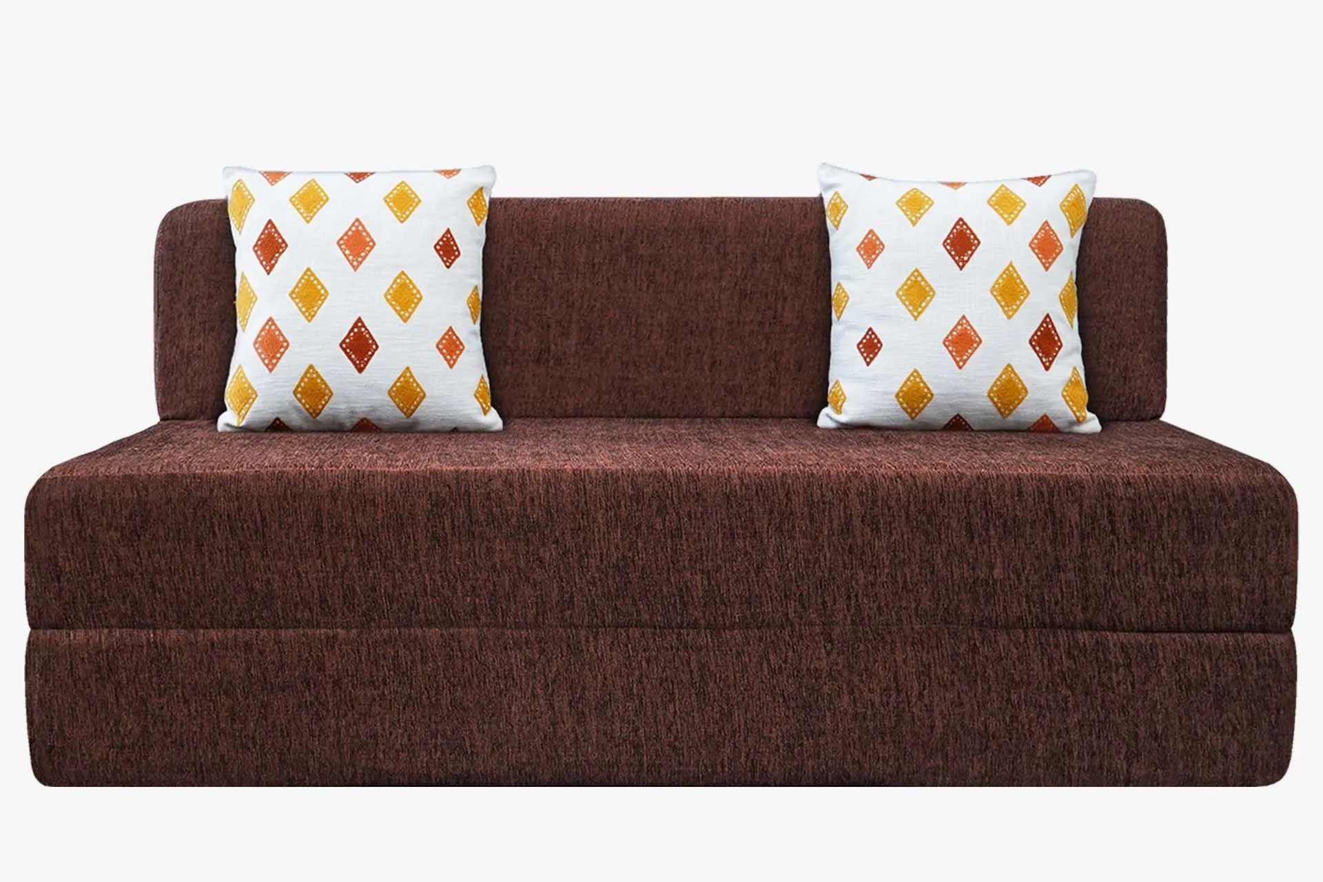 Molfino Sofa Bed, Brown | 6 x 6, Three Seater | 2 Diamond Cushions