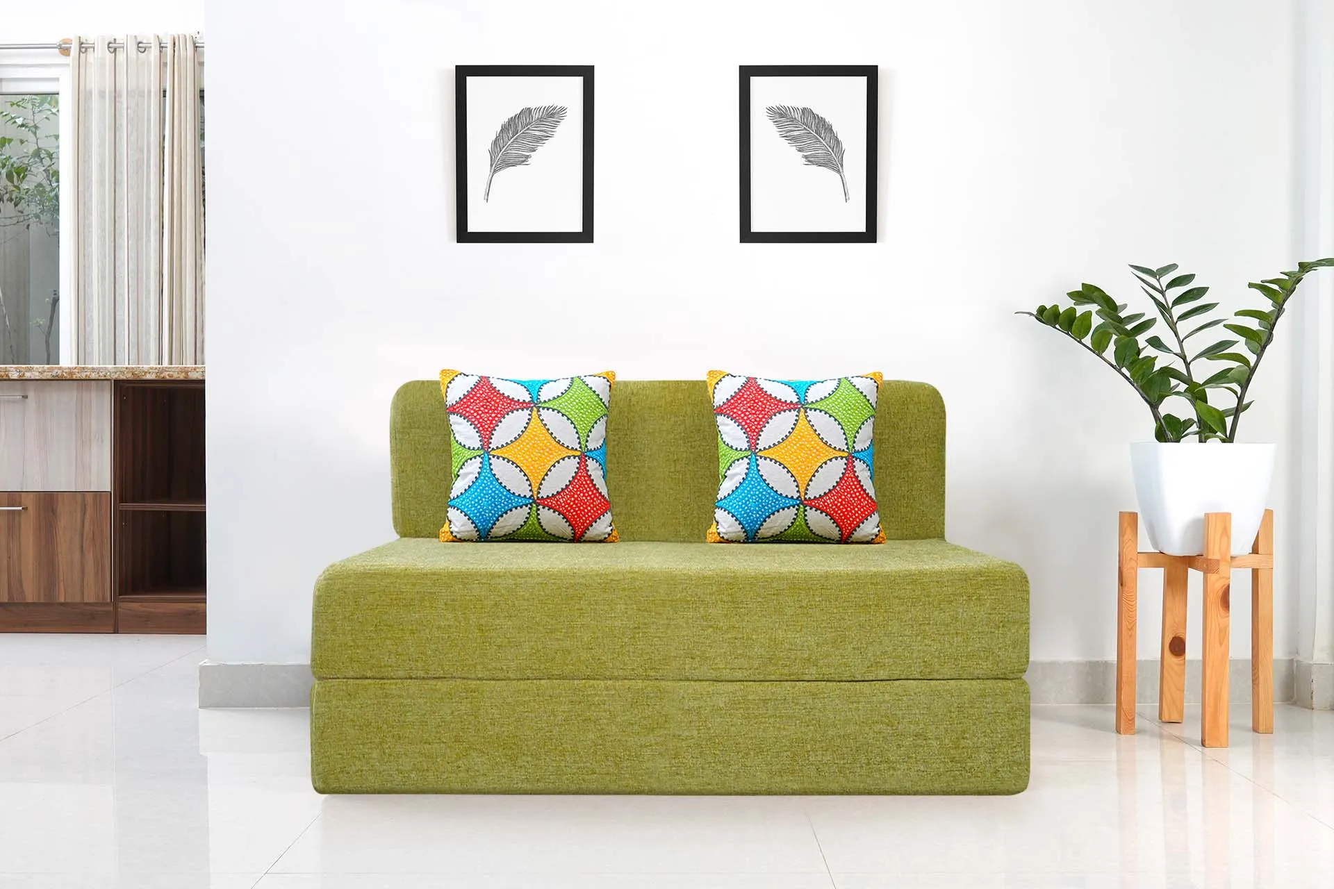 Molfino Sofa Bed, Green | 4 x 6, Double Seater | 2 Jharokha Cushions