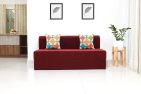 Molfino Sofa Bed, Maroon | 6 x 6, Three Seater | 2 Jharokha Cushions