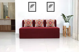 Molfino Sofa Bed, Maroon | 6 x 6, Three Seater | 3 Red Medallion Cushions