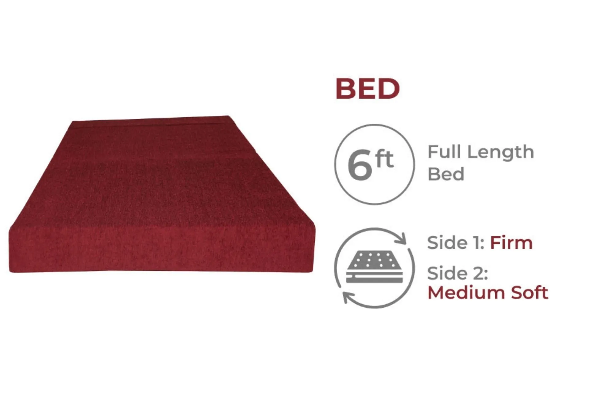 Molfino Sofa Bed, Maroon | 6 x 6, Three Seater | 3 Red Medallion Cushions