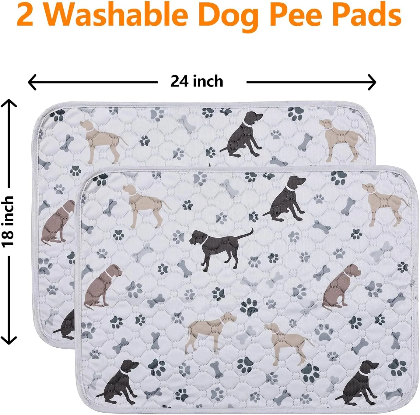 Mozin Washable Pee Pads for Dogs, 2 Pack Super Absorbent Dog Training Pads Leakproof Non-Slip Reusable Puppy Pads, Waterproof whelping Pad for Housebreak, Playpen, Crate,Potty Training, Couch- 18"x24"