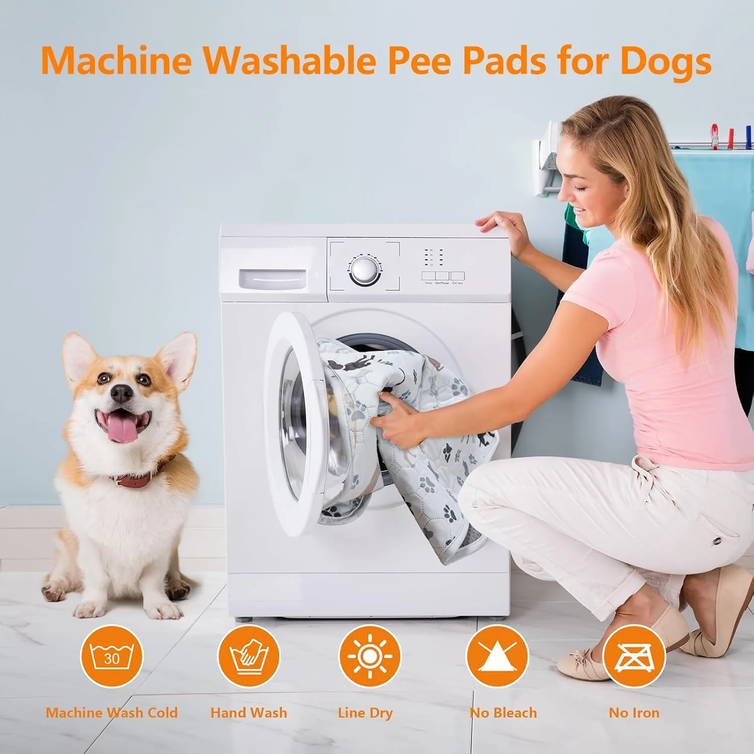 Mozin Washable Pee Pads for Dogs, 2 Pack Super Absorbent Dog Training Pads Leakproof Non-Slip Reusable Puppy Pads, Waterproof whelping Pad for Housebreak, Playpen, Crate,Potty Training, Couch- 18"x24"