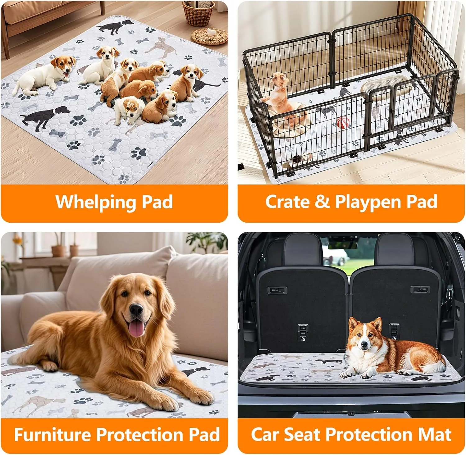 Mozin Washable Pee Pads for Dogs, 2 Pack Super Absorbent Dog Training Pads Leakproof Non-Slip Reusable Puppy Pads, Waterproof whelping Pad for Housebreak, Playpen, Crate,Potty Training, Couch- 18"x24"