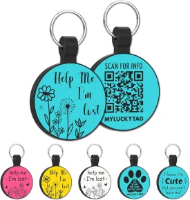 MYLUCKYTAG QR Code Silicone Dog & Cat ID Tag - Online Pet Profile, Location Alert Email, Digital Pet Tag - Quiet & Durable