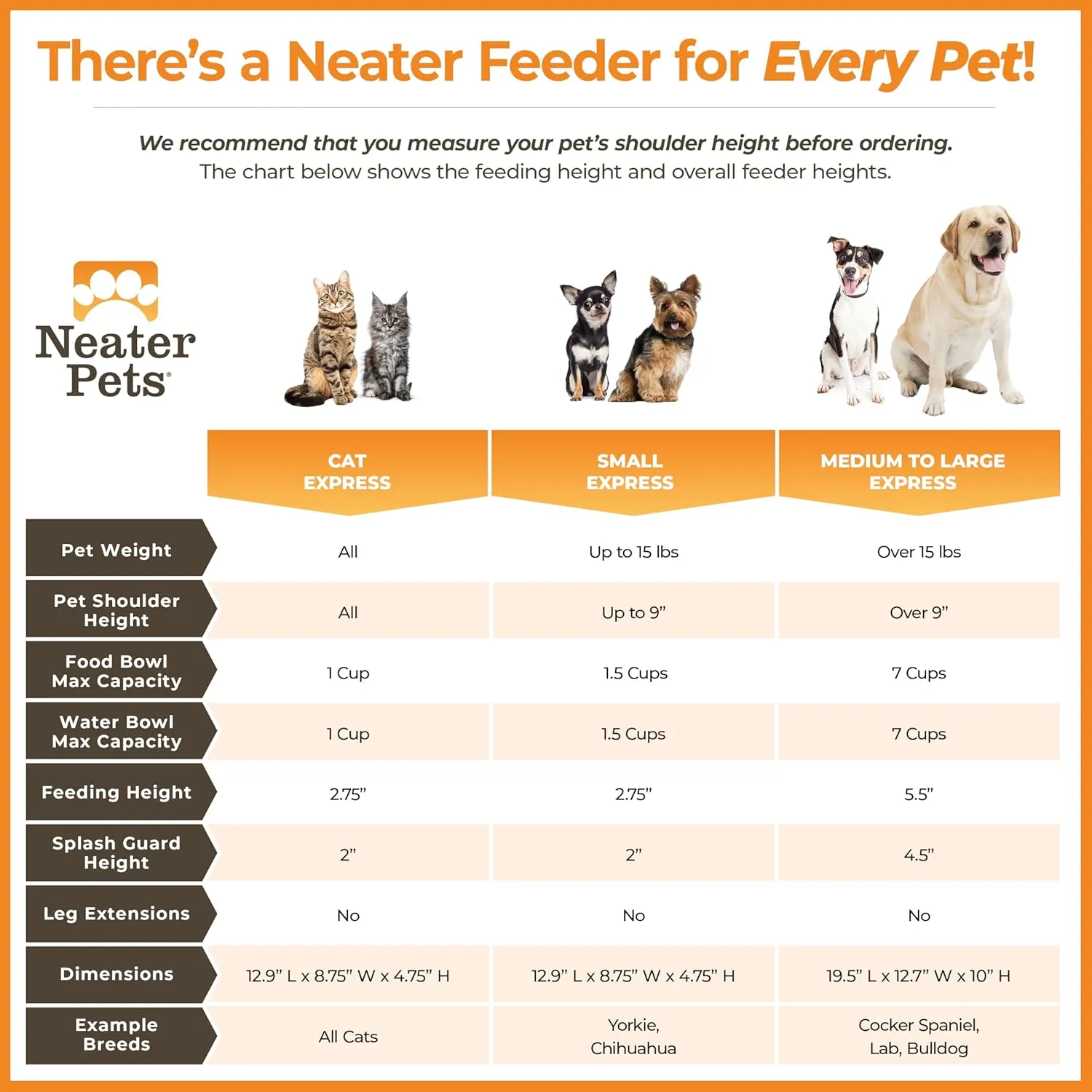 Neater Feeder Express Mess Proof Dog Bowls Elevated for Large and Medium Sized Dog, No Spill Raised Dog Food Bowl Stand, Stainless Steel Dog Food and Water Bowl Set, Elevated Dog Bowl, USA Made, Black