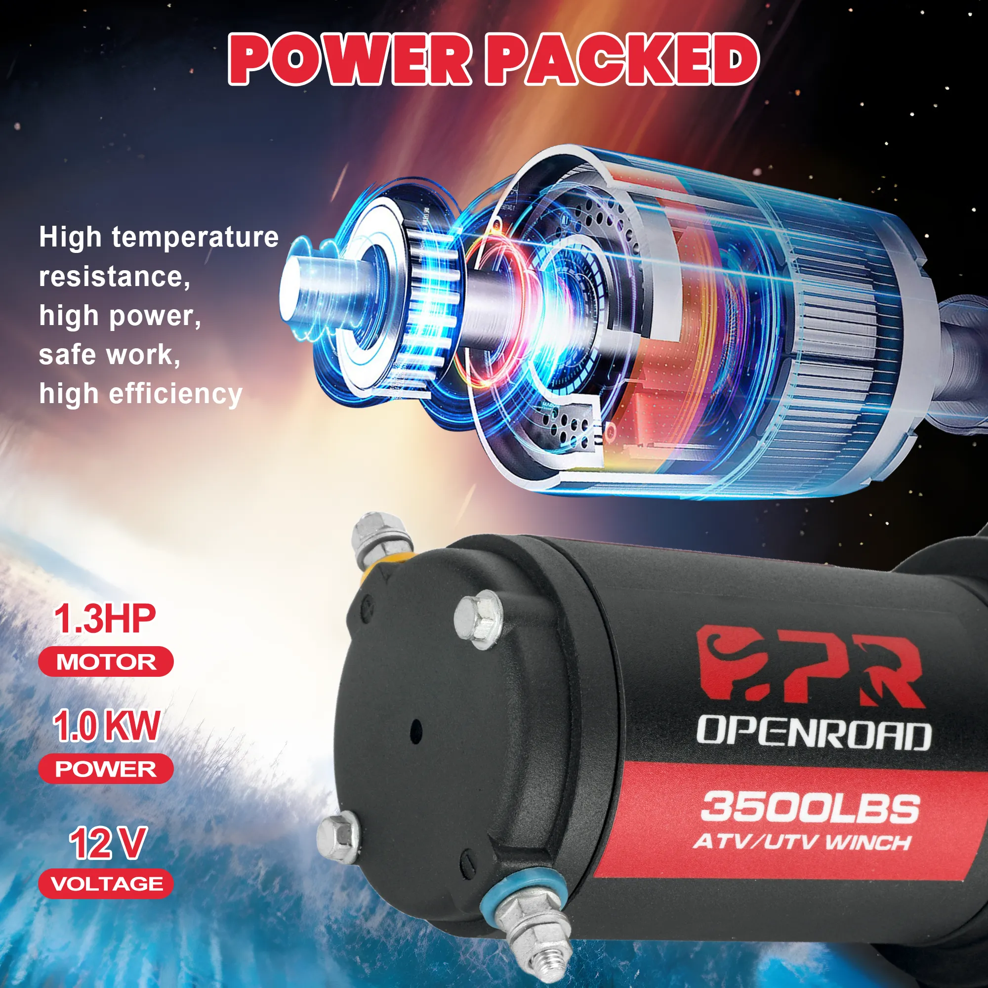 OPENROAD  3500lbs 12 Volts Electric Winch for ATV
