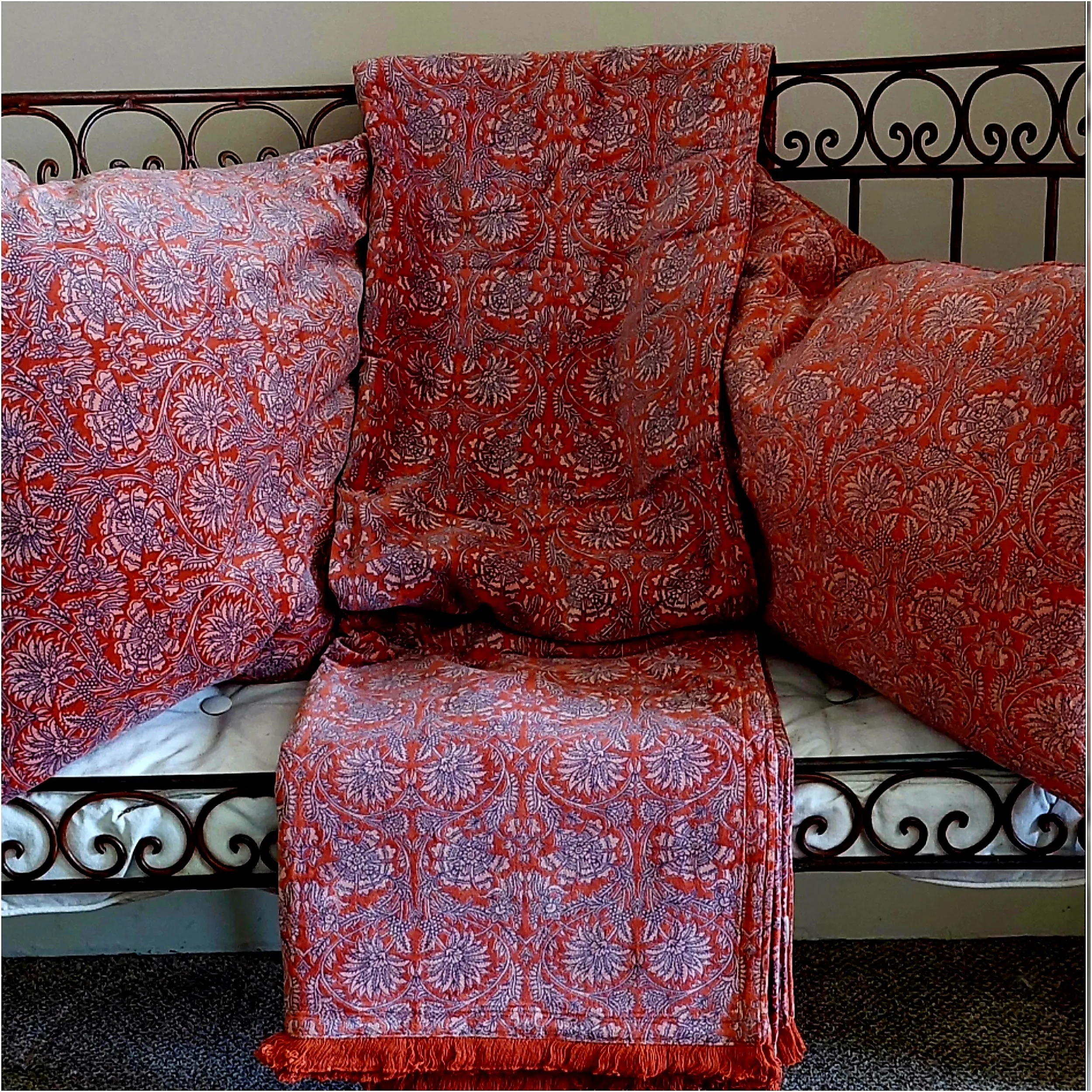 Orange Paisley Cotton Velvet Fully Lined Throw