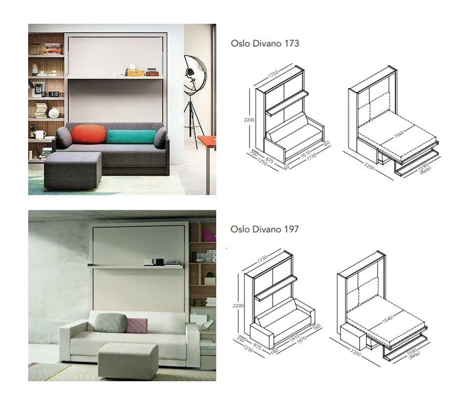 Oslo 173 and 197 sofa wall bed