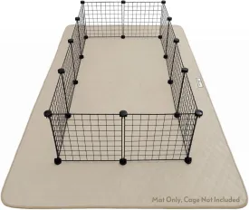 Paw Inspired 80x50 Waterproof Playpen Mat | Super Absorbent Fleece Cage Liner with Non-Slip Bottom | Pet Play Pen Pad for Dogs, Rabbits, Guinea Pigs, Hamsters, Small Animals (Tan)
