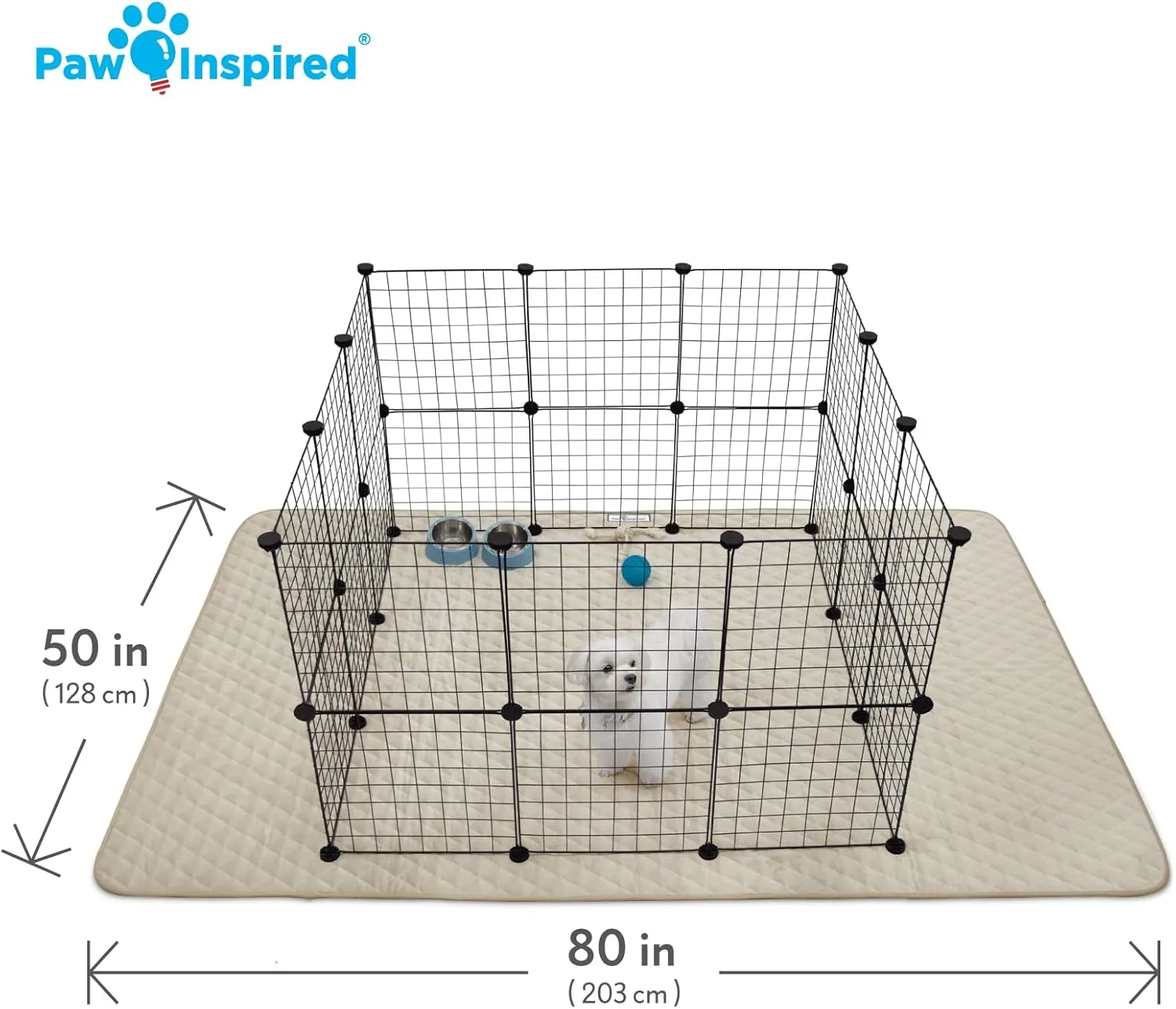 Paw Inspired 80x50 Waterproof Playpen Mat | Super Absorbent Fleece Cage Liner with Non-Slip Bottom | Pet Play Pen Pad for Dogs, Rabbits, Guinea Pigs, Hamsters, Small Animals (Tan)