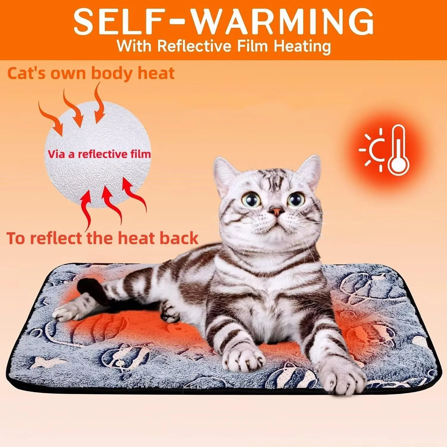 Paw Legend Self Warming Cat Bed Mat (25.6" x 19.7") Self Heating Cat Dog Pad Ultra Soft Extra Warm Thermal Indoor Outdoor Sleeping Washable Non-Slip Bottom Dog Heating Pad