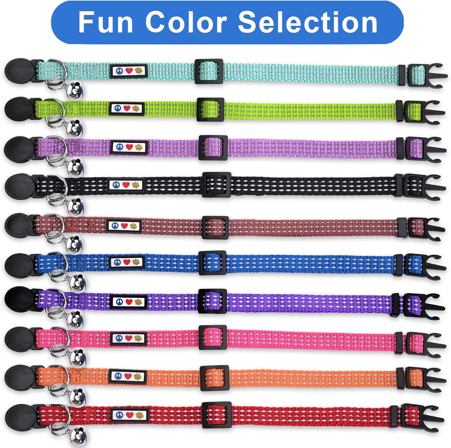 Pawtitas Pet Reflective Cat Collar with Safety Buckle and Bell Purple Orchid