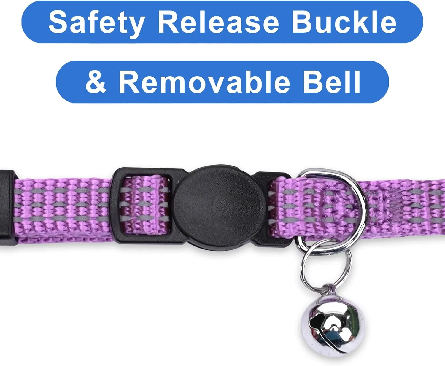Pawtitas Pet Reflective Cat Collar with Safety Buckle and Bell Purple Orchid