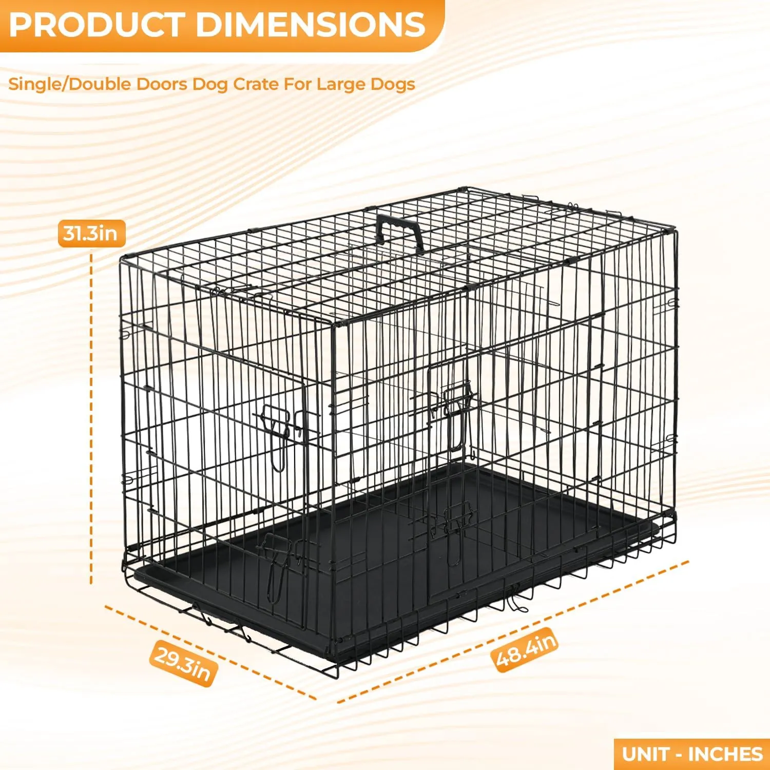 PayLessHere Large Dog Crate Kennel for Medium Large Dogs Metal Dog Cage Double-Door Folding Travel Indoor Outdoor Puppy Playpen with Divider and Handle Plastic Tray (48 Inch, Black)