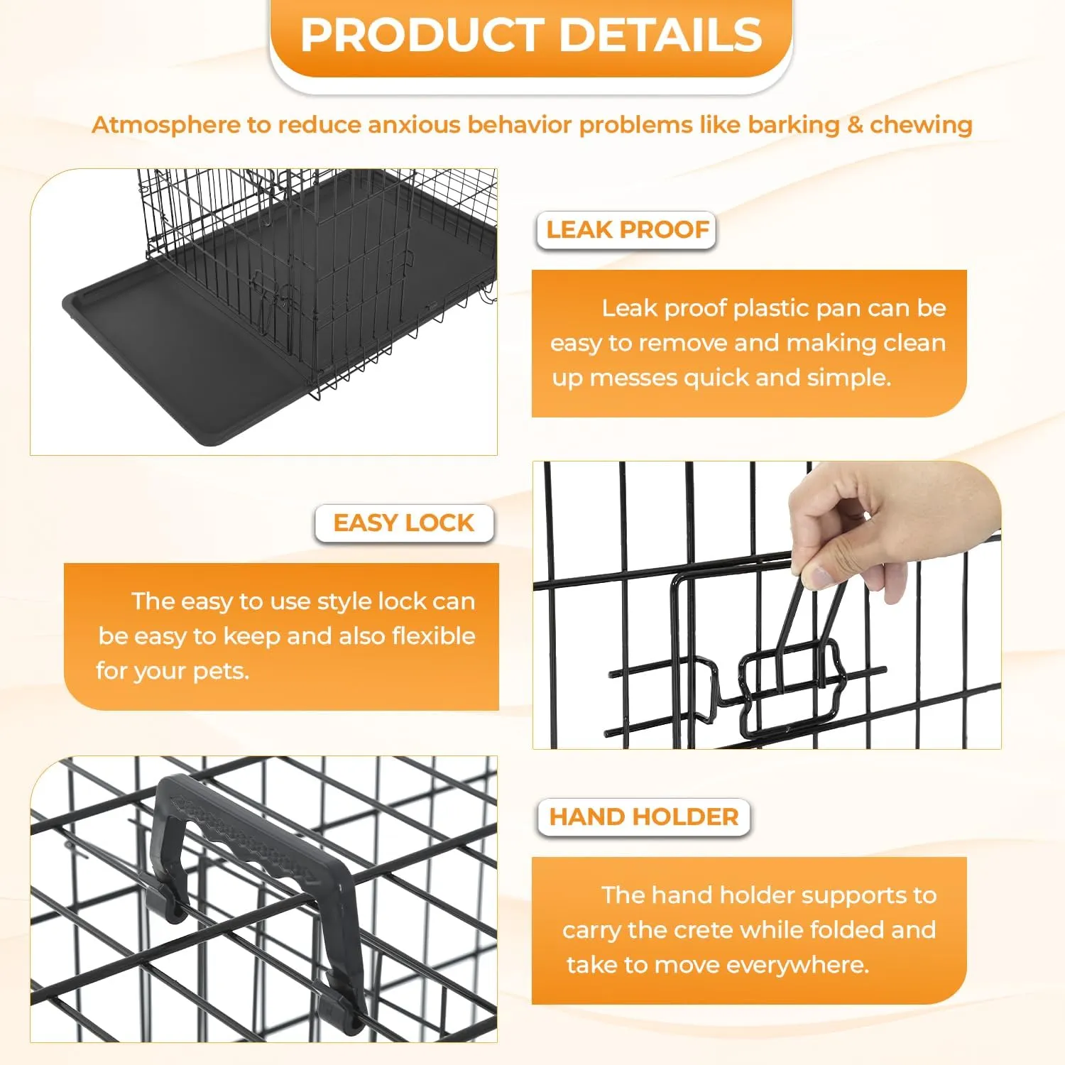 PayLessHere Large Dog Crate Kennel for Medium Large Dogs Metal Dog Cage Double-Door Folding Travel Indoor Outdoor Puppy Playpen with Divider and Handle Plastic Tray (48 Inch, Black)