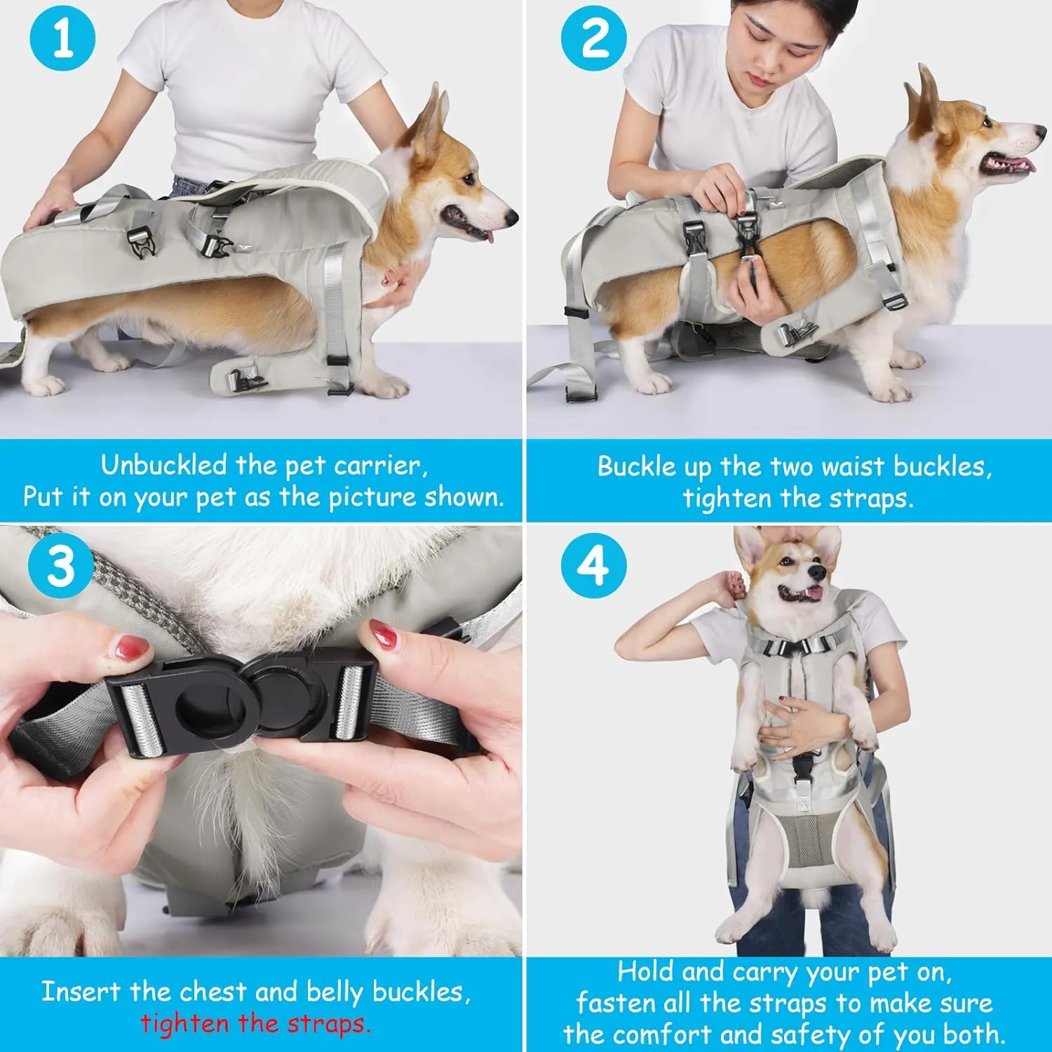 PetBonus Pet Front Dog Carrier Backpacks, Adjustable Pet Backpack, Legs Out Easy-fit Puppy Chest Carrier for Medium Small Dogs, Hands Free for Hiking, Cycling (Grey, S)