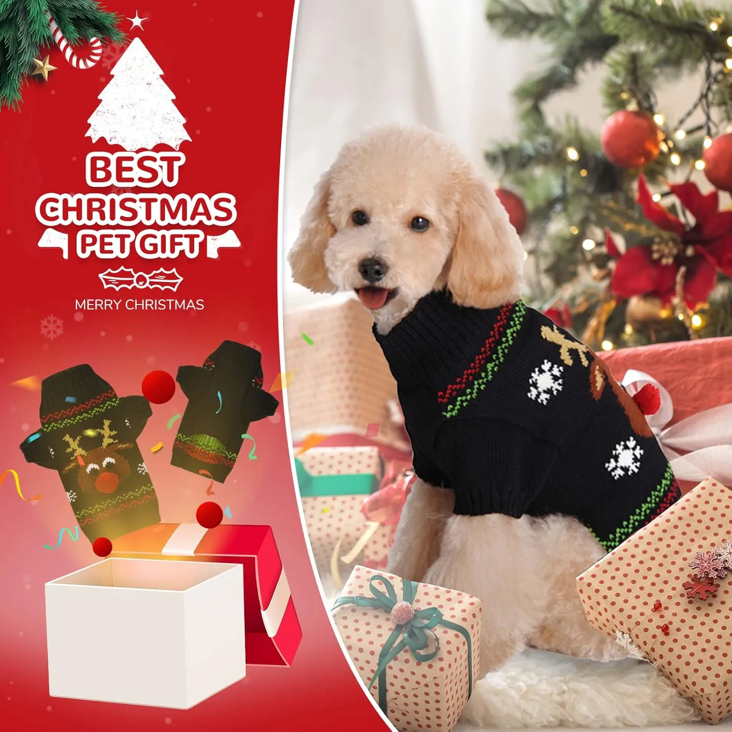 PETCARE Funny Cute Reindeer Dog & Cat Sweaters - Black Ugly Jumper for Small, Medium & Large Dogs - Fall Winter Xmas Costume