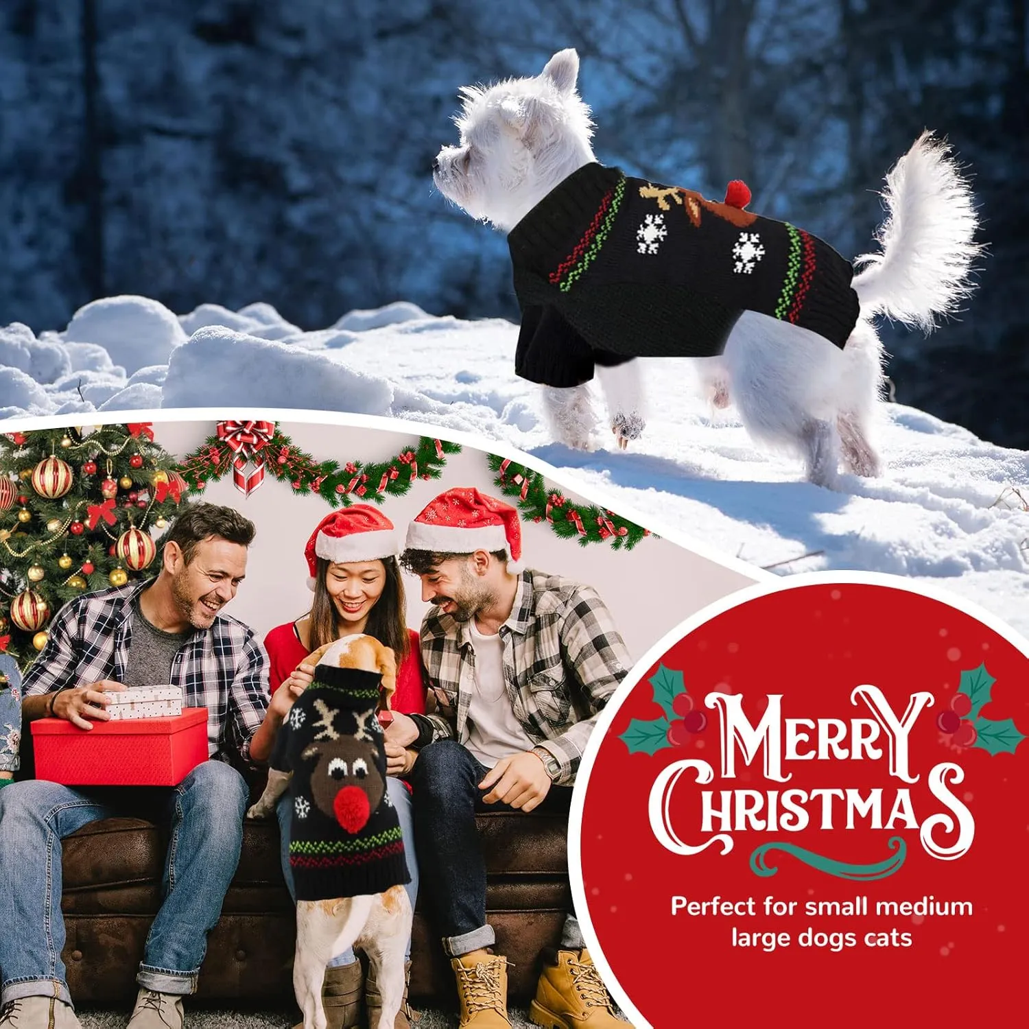 PETCARE Funny Cute Reindeer Dog & Cat Sweaters - Black Ugly Jumper for Small, Medium & Large Dogs - Fall Winter Xmas Costume