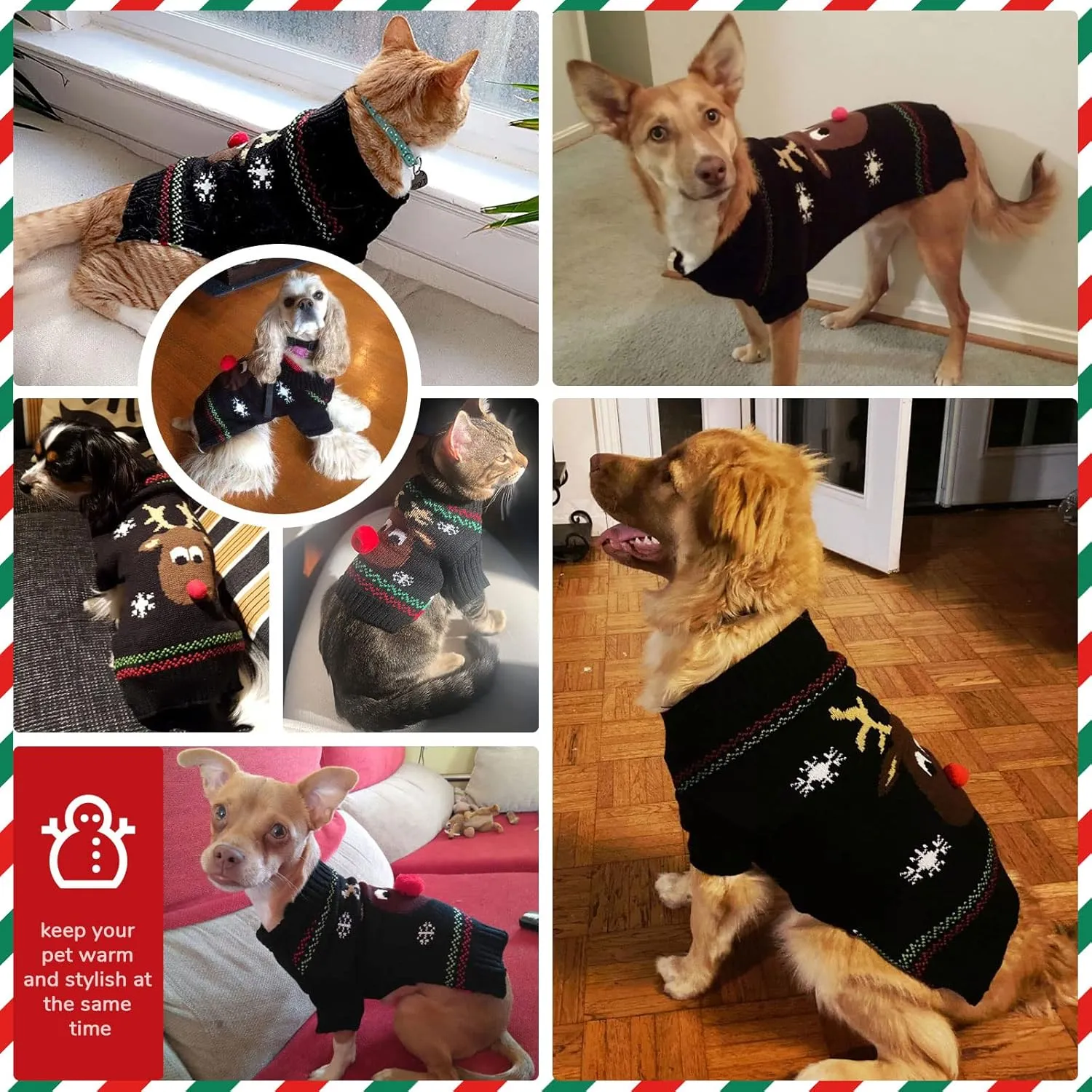 PETCARE Funny Cute Reindeer Dog & Cat Sweaters - Black Ugly Jumper for Small, Medium & Large Dogs - Fall Winter Xmas Costume