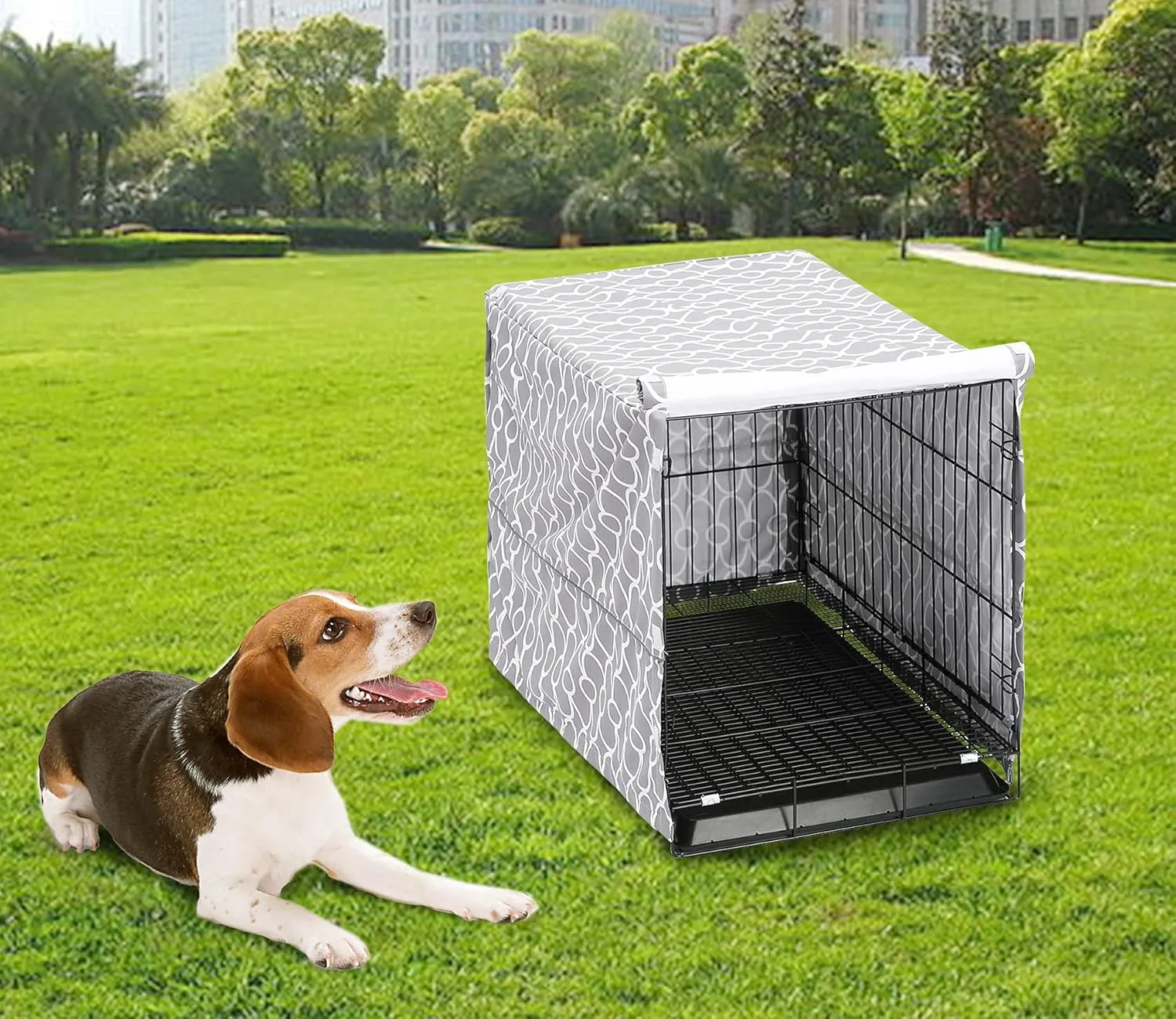Pethiy Dog Crate Cover for Wire Crates, Fits Most 24" inch Dog Crates. Easy to Put On, Take Off, and Adjust - Cover only -Gray-24 Inch