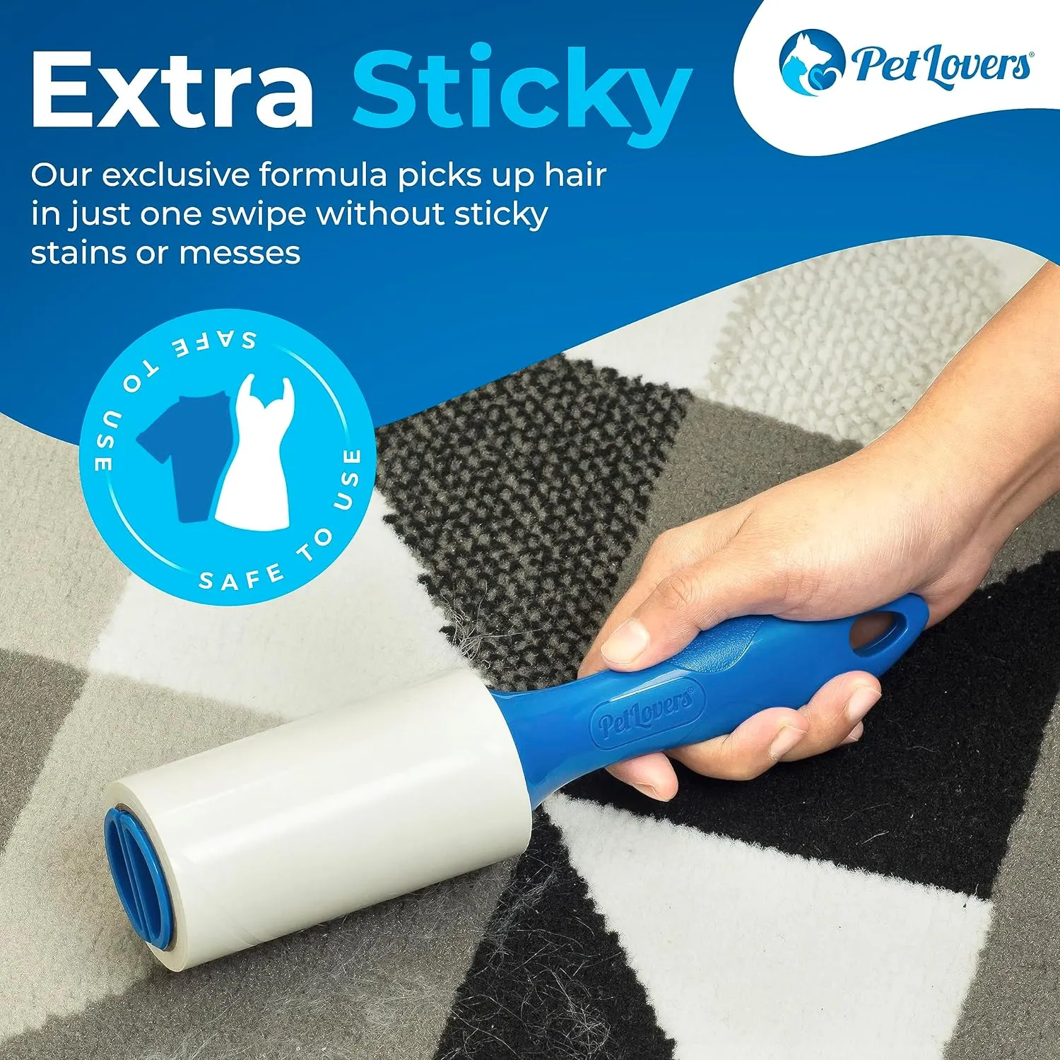 PetLovers Extra Sticky Lint Roller Bulk Value Set 1,000 Sheets 3 Rollers 7 Refills for Pet Hair Removal, Dog and Cat Lint Remover