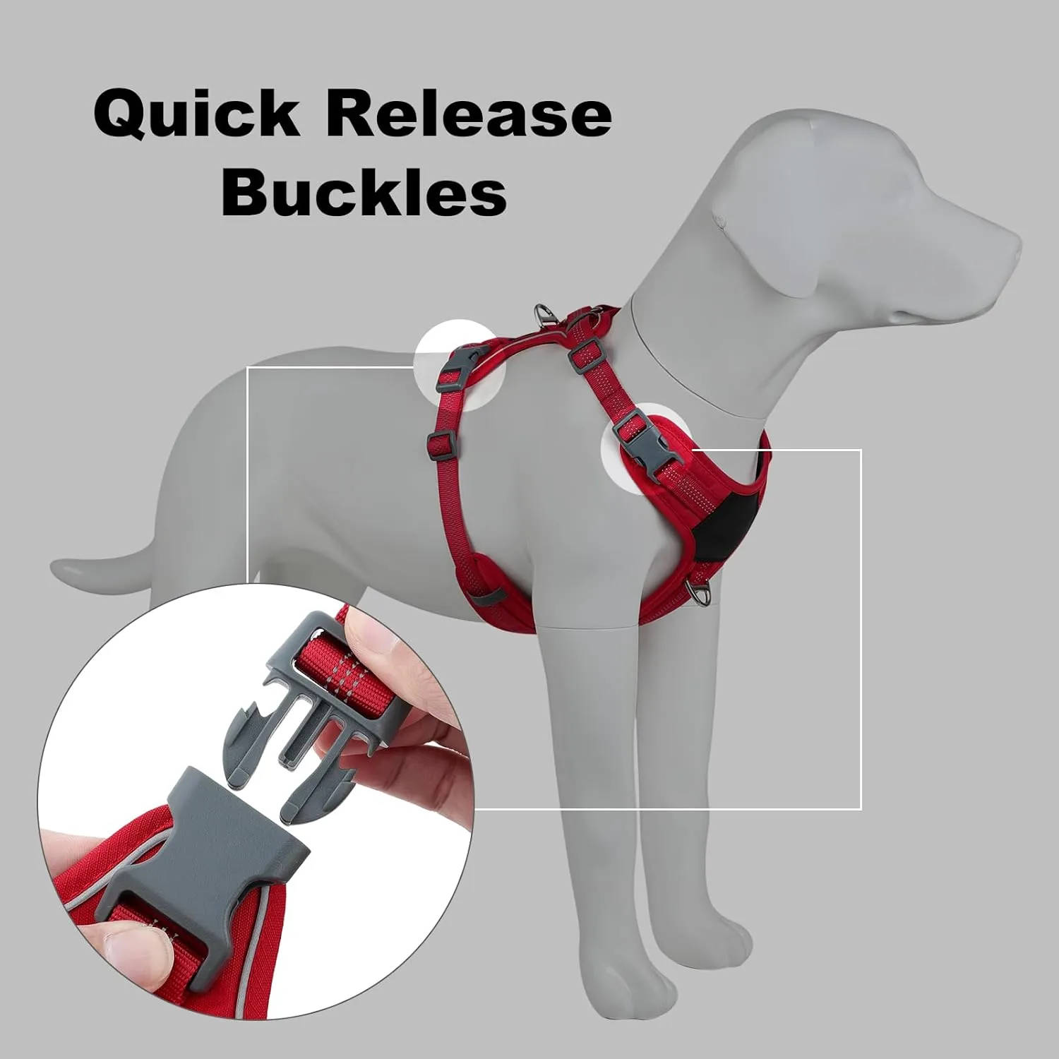 Plutus Pet No Pull Dog Harness, Release at Neck, Soft Padded, Reflective Adjustable Dog Vest Harness for Small, Medium, Large Dogs(Red, L)