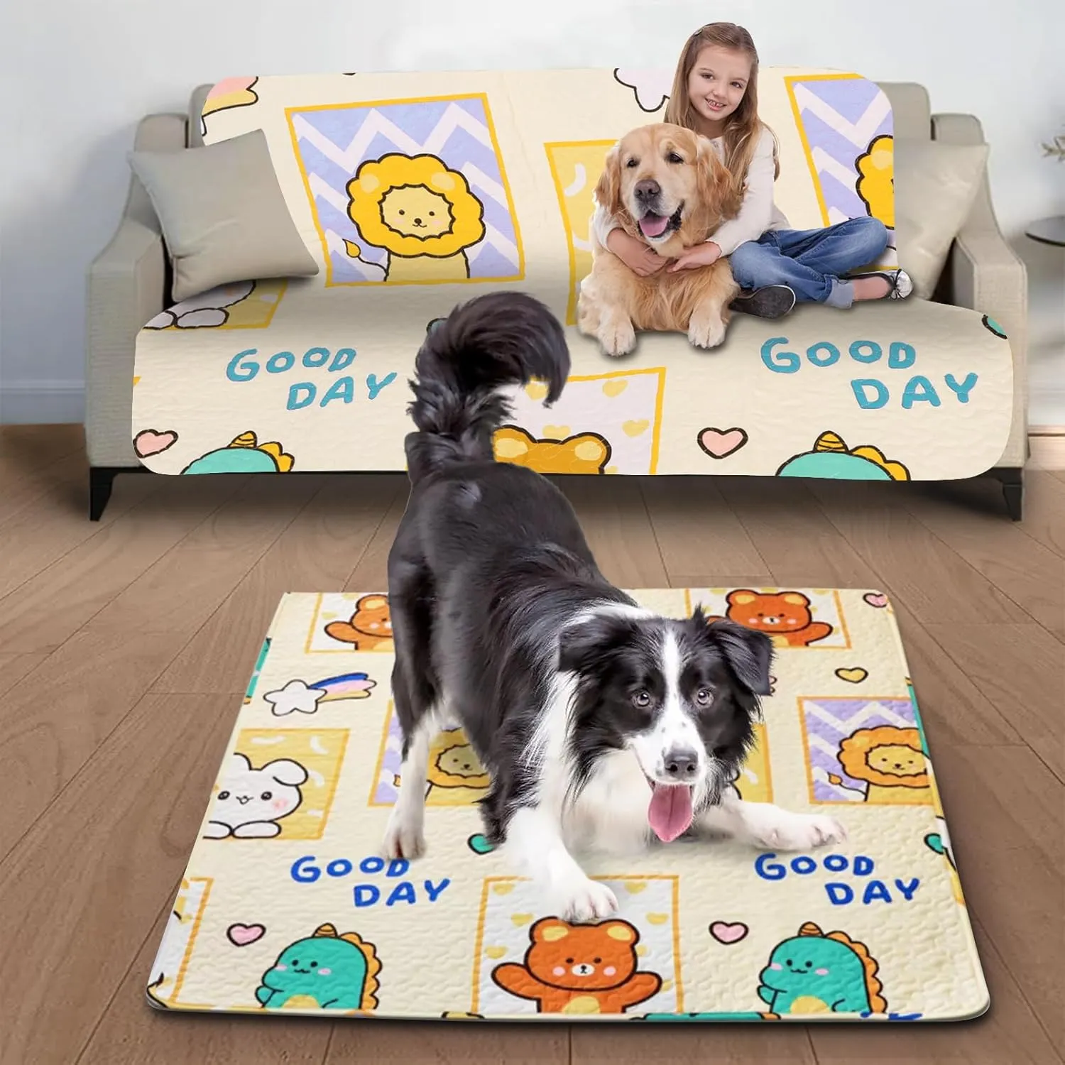 Puppy Playpen Mat Crate Pad, Reusable Dog Pee Pads Washable for Pet Training, Housebreaking, and Incontinence, Waterproof/Anti-Slip/Machine Washable (Animal Kingdom, 38x38 Inch-2 Pack)