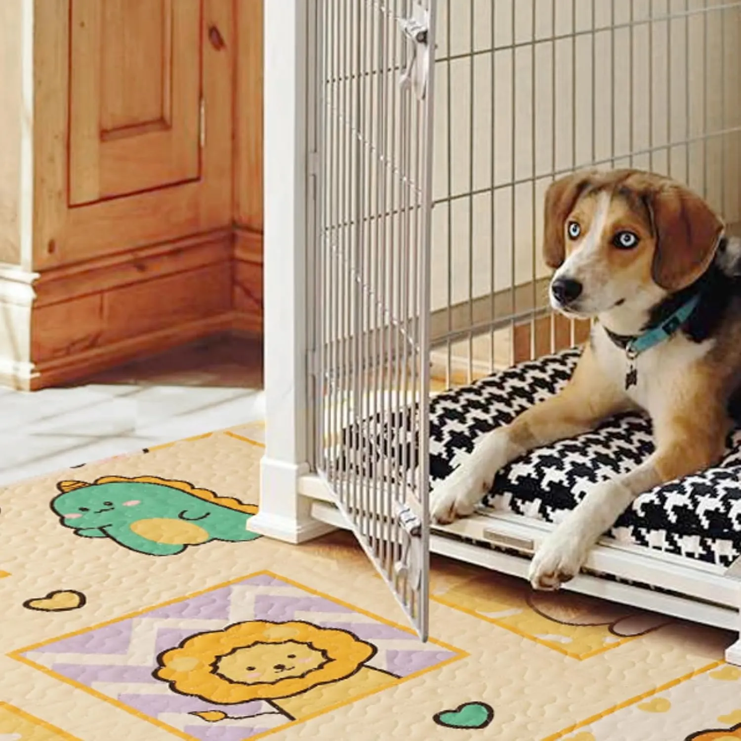 Puppy Playpen Mat Crate Pad, Reusable Dog Pee Pads Washable for Pet Training, Housebreaking, and Incontinence, Waterproof/Anti-Slip/Machine Washable (Animal Kingdom, 38x38 Inch-2 Pack)