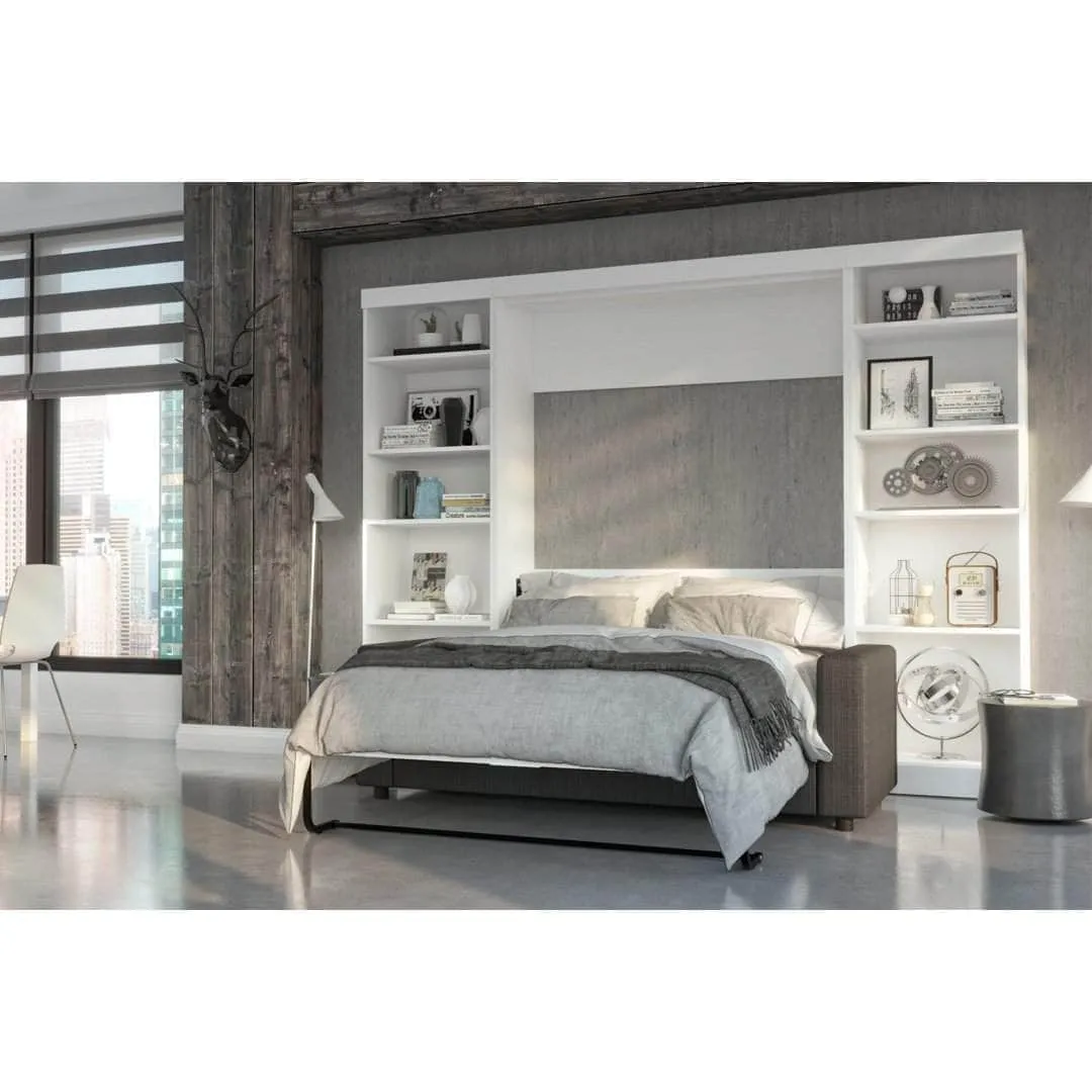 Pur Full Murphy Wall Bed, 2 Storage Units and a Sofa in White