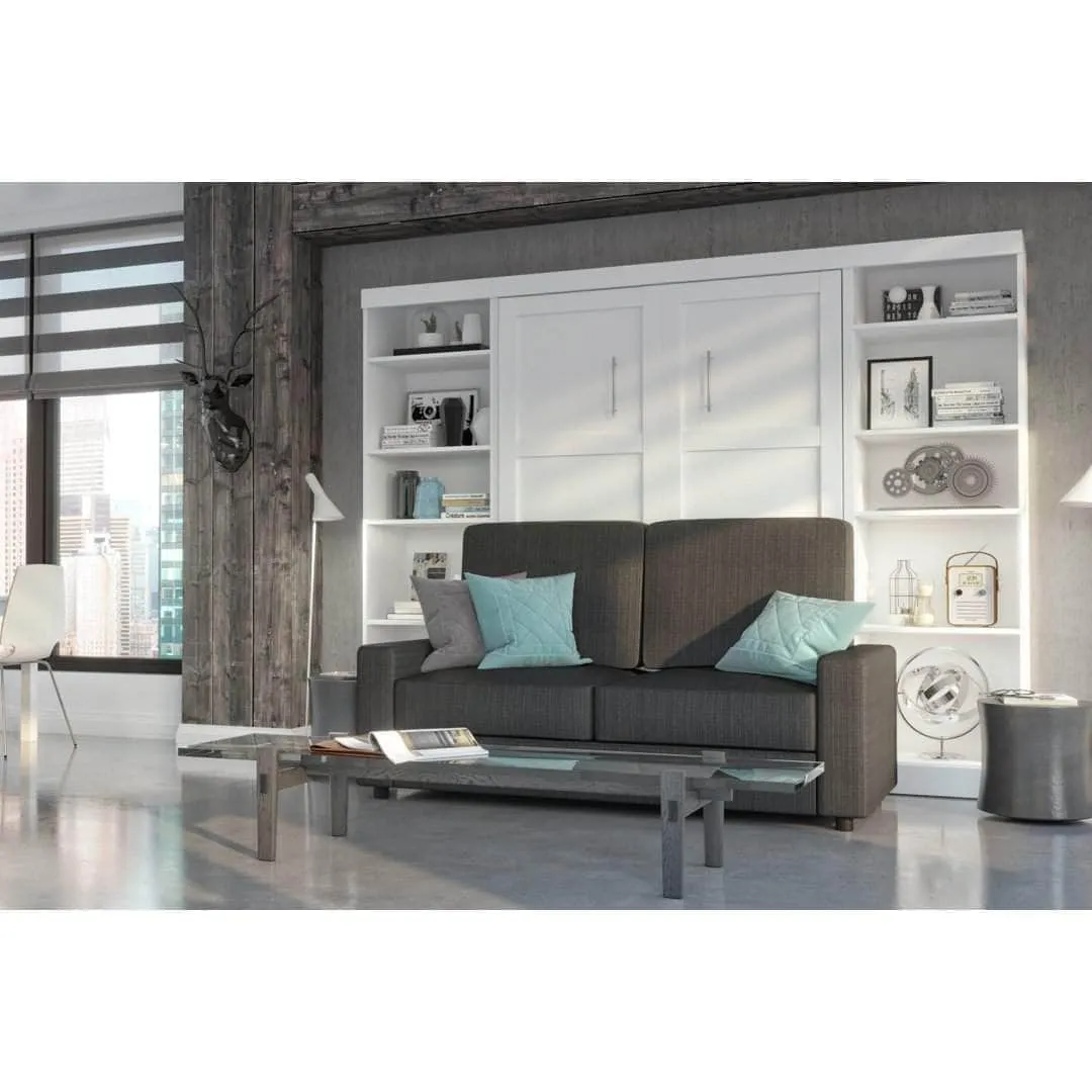 Pur Full Murphy Wall Bed, 2 Storage Units and a Sofa in White