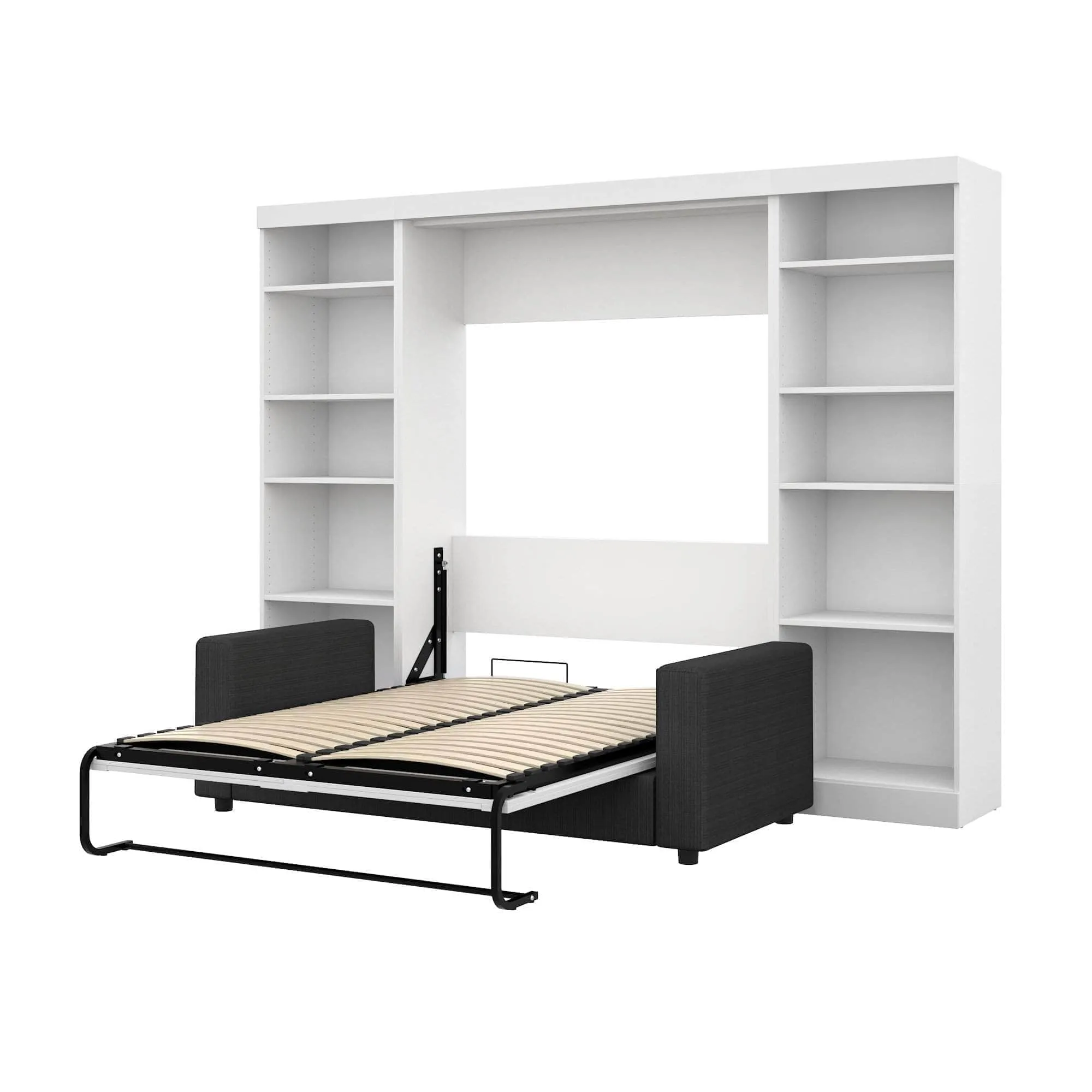 Pur Full Murphy Wall Bed, 2 Storage Units and a Sofa in White