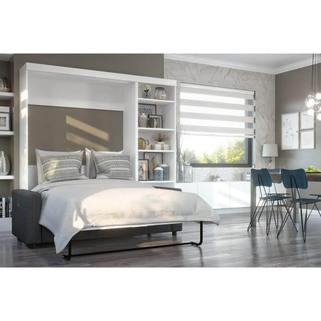 Pur Full Murphy Wall Bed, a Storage Unit and a Sofa (84“) in White