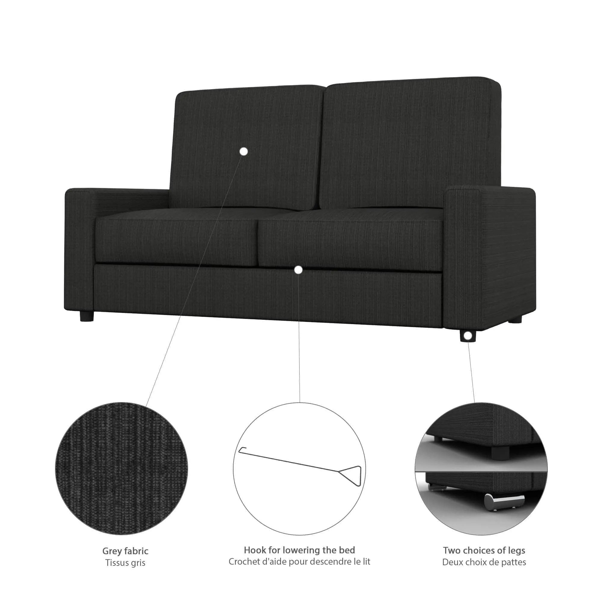 Pur Full Murphy Wall Bed, a Storage Unit and a Sofa (84“) in White