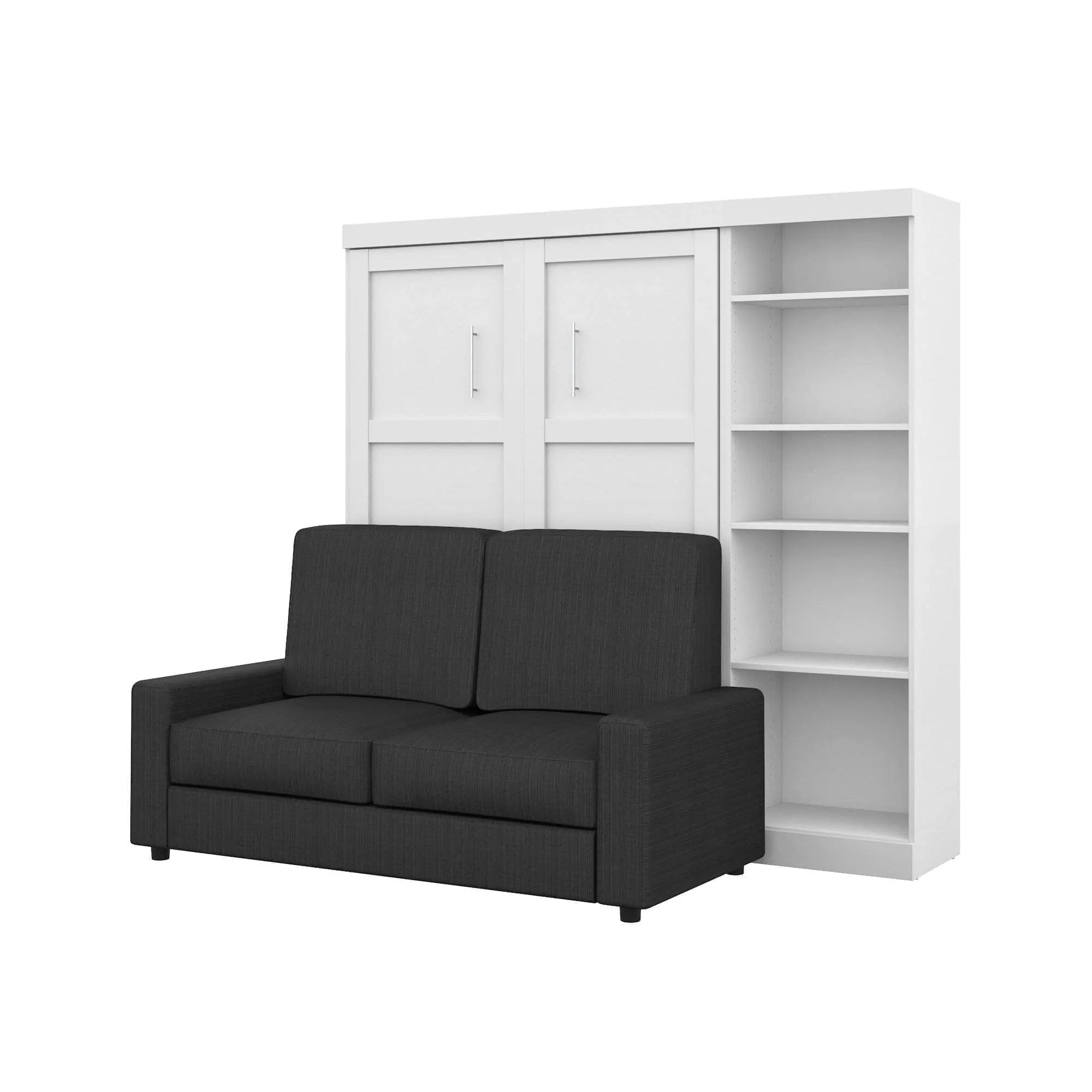 Pur Full Murphy Wall Bed, a Storage Unit and a Sofa (84“) in White