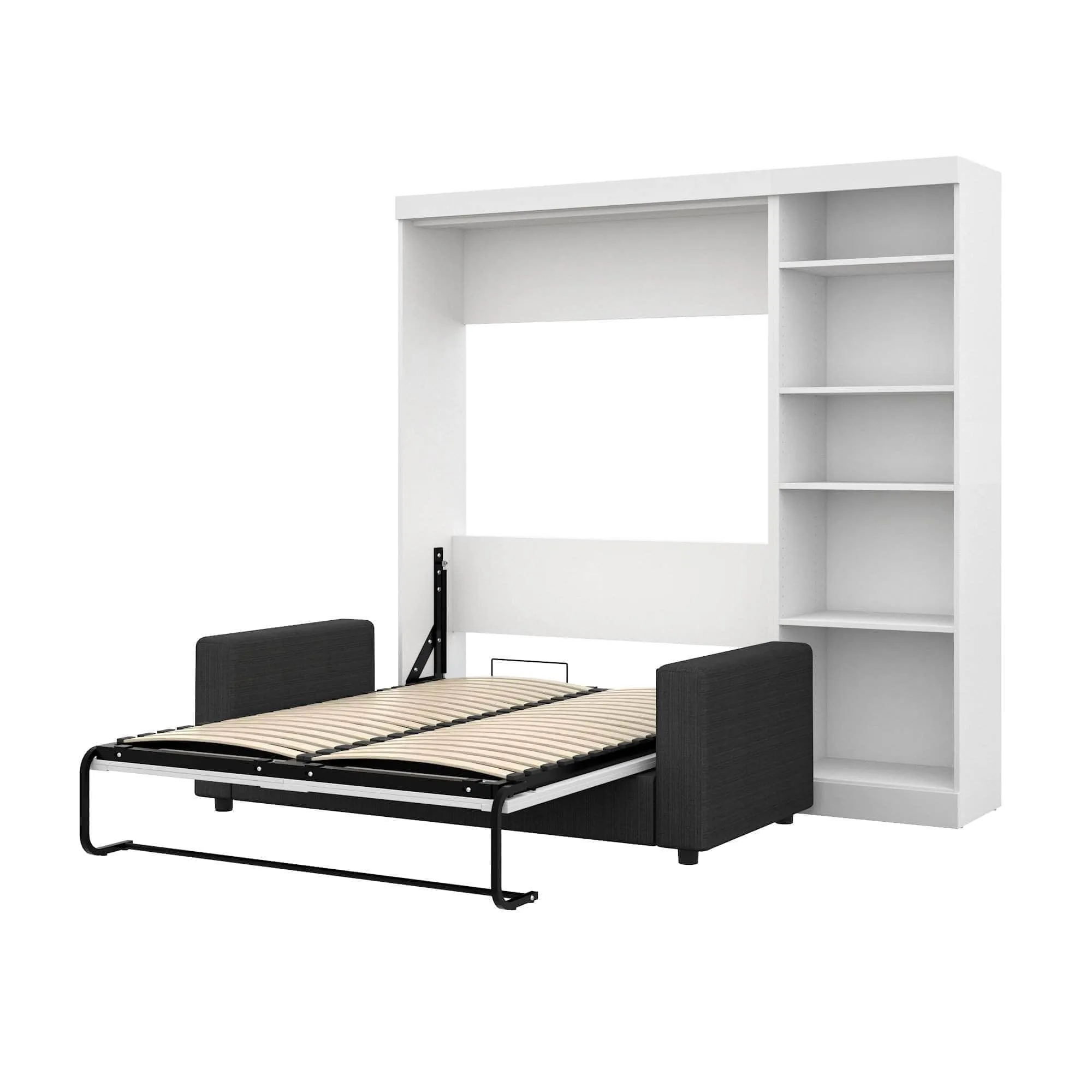 Pur Full Murphy Wall Bed, a Storage Unit and a Sofa (84“) in White