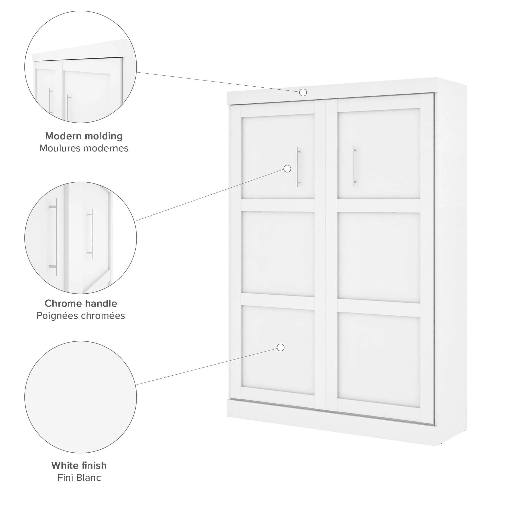 Pur Full Murphy Wall Bed, a Storage Unit and a Sofa (84“) in White